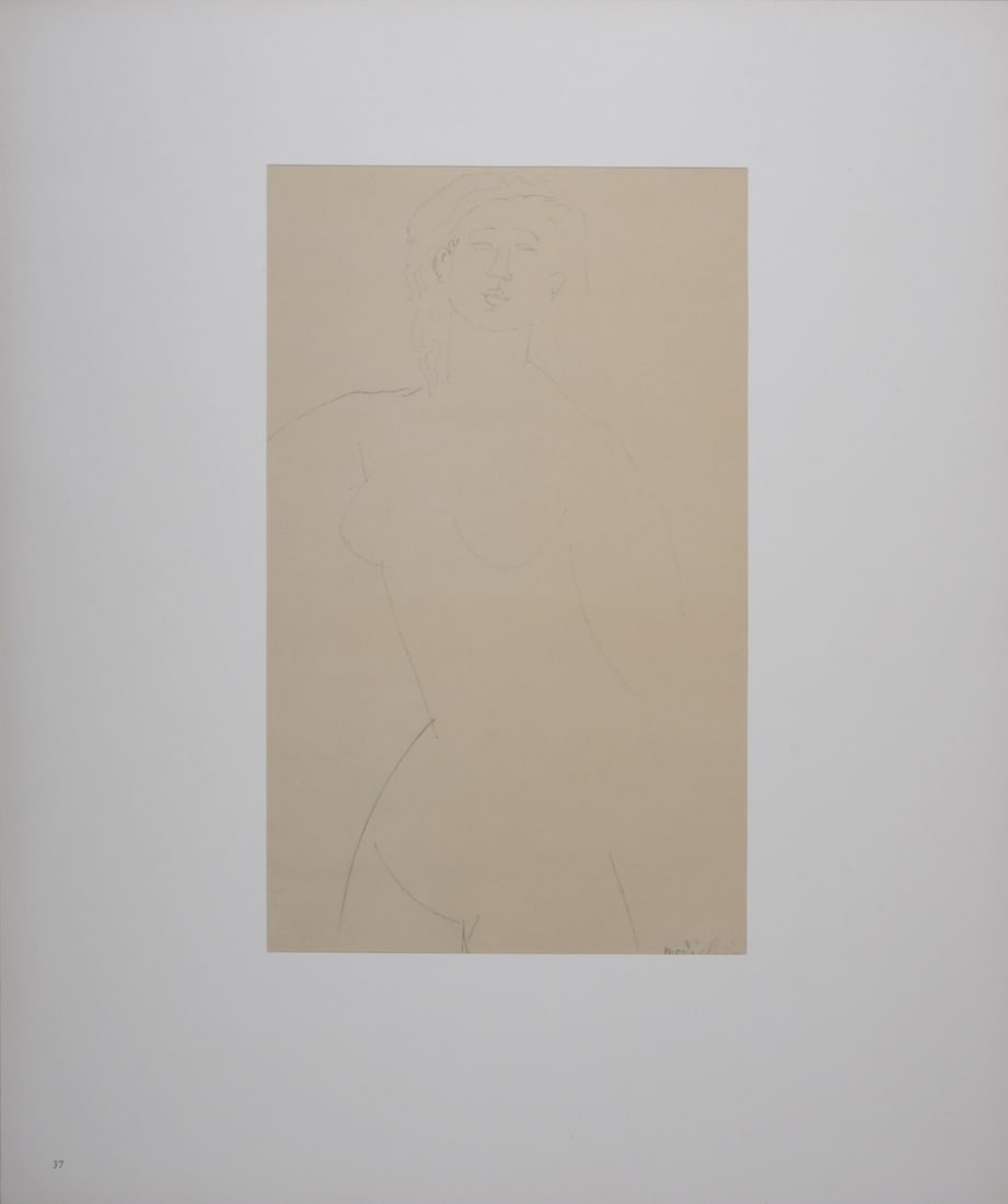 Amedeo Modigliani (1884-1920) (After) : Femme nue aux cheveux boucles, 1959.: Amedeo Modigliani (1884-1920) (After) Femme nue aux cheveux boucles, 1959. Lithograph on paper. Signed in the plate at the bottom right of the image. Plate #37. Einaudi's blind stamp bottom right. Dim