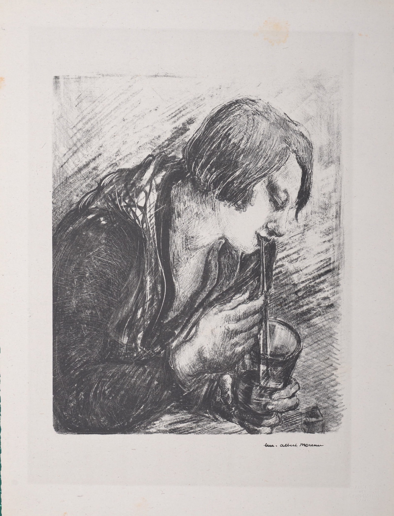 Luc Albert Moreau : Le cocktail, circa 1925: Luc Albert Moreau (1882-1948) Le cocktail, circa 1925 Lithograph on China paper Plate-signed lower right margin With the 'La Galerie des Peintres-Graveurs' blind stamp on the bottom right corner Dimen