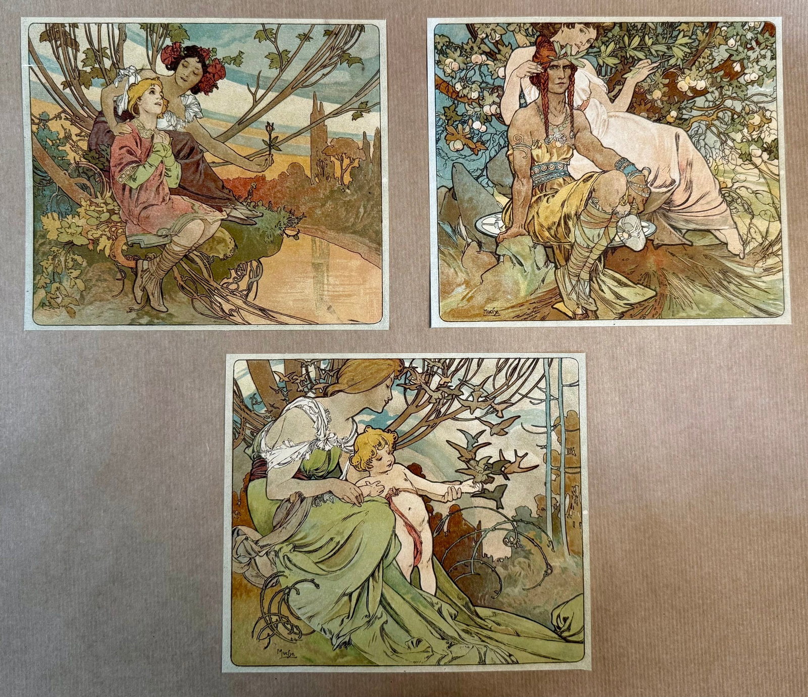 Alphonse Mucha - Ages of Man, 1897: Alphonse Mucha (1860–1939) Ages of Man, c. 1897 A set of three original lithographs in colors Dimensions: + Size of each sheet : 17 x 19,5 cm / 6.7 x 7.7 in. Printed by F. Champenois, Paris Ref : Re