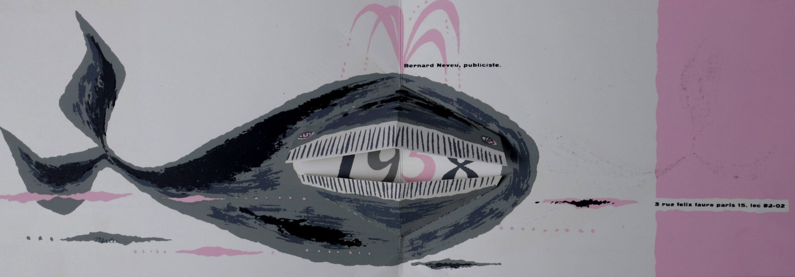 Bernard Neveu : Greeting card, 1958: Bernard Neveu (1941-) Greeting card, 1958 Lithograph (greeting card) in colors on wove paper, printed on a double page. Plate-signed lower left. Dimensions : + Size of the opened card : 14 x 42 cm / 5