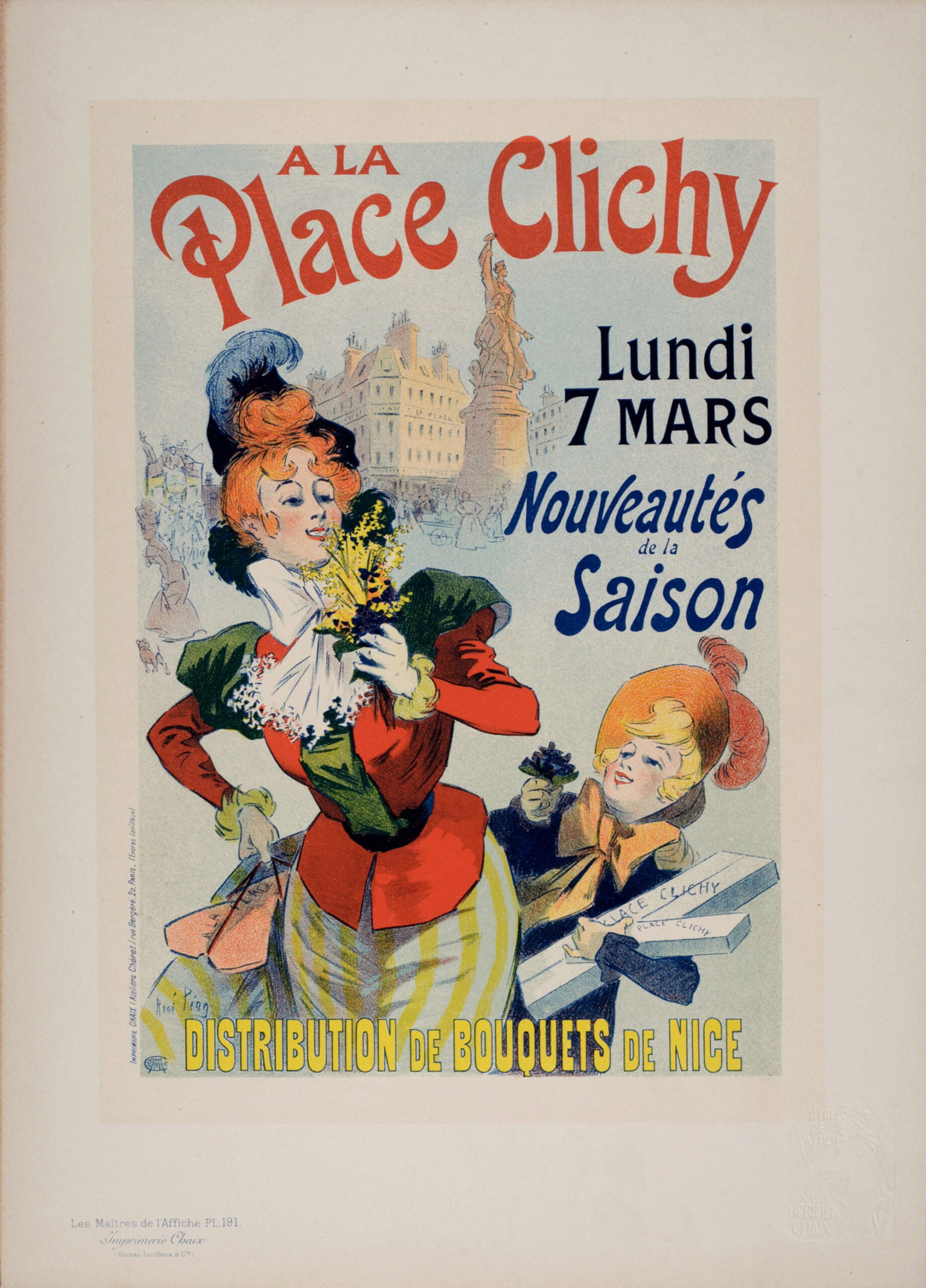 Rene Pean : Les Maitres de L’Affiche - A la Place Clichy, 1899: Rene Pean (1875-1940) A la Place Clichy, 1899 Les Maitres de L’Affiche : PL. 191 Lithograph on wove paper. Signed on the plate lower right margin. Dimensions : + Size of the sheet : 39,4 x 28,7 cm /