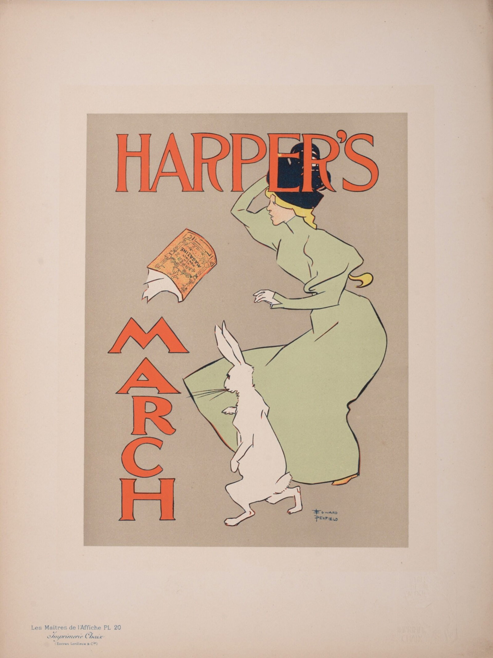 Edward Penfield : Les Maitres de L’Affiche - Harper's Magazine, 1896: Edward Penfield (1866-1922) Harper's Magazine, 1896 Les Maitres de L’Affiche : PL. 20 Lithograph on wove paper. Signed on the plate lower right margin. Dimensions : + Size of the sheet : 39,4 x 28,7