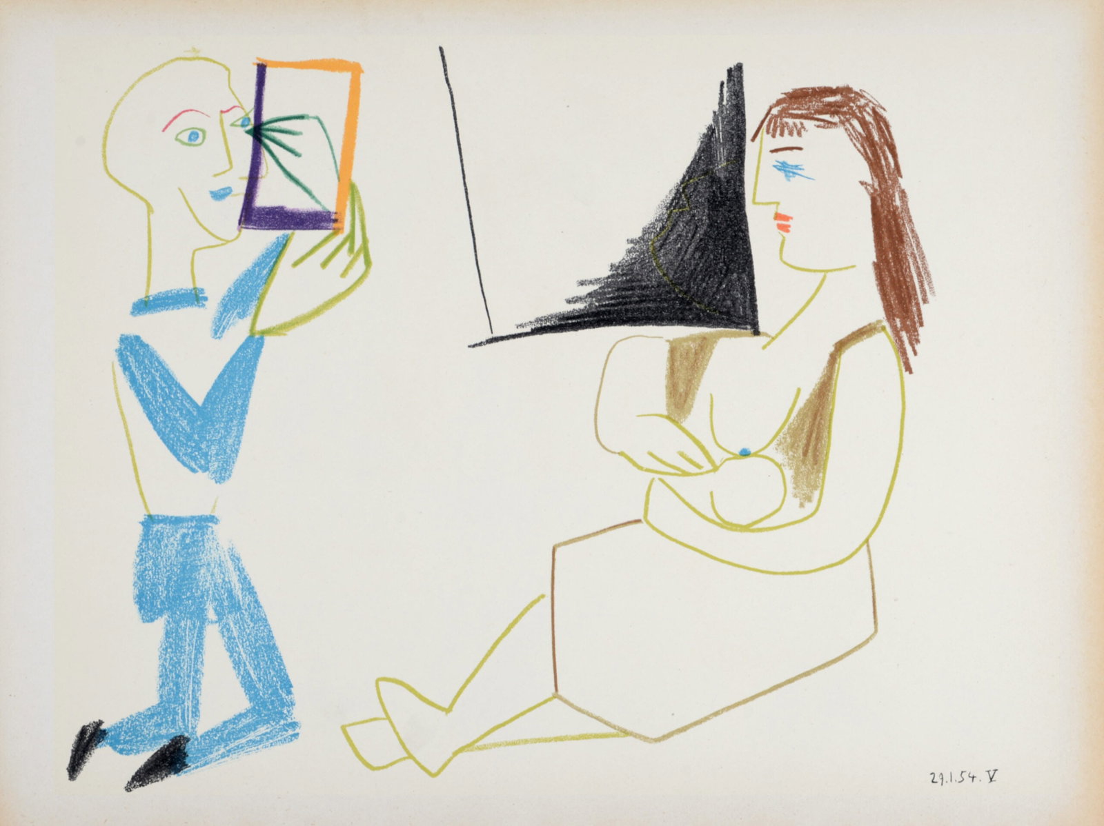 Pablo Picasso - Clown and Nude Woman, 1954: Pablo Picasso (1881-1973) Clown and Nude Woman, 1954 Lithograph on wove paper. Edition size: 2000 Dated on the plate lower right margin. Dimensions: +Size of the sheet: 26,5 x 35,5 cm / 10,4 x 13,9 in