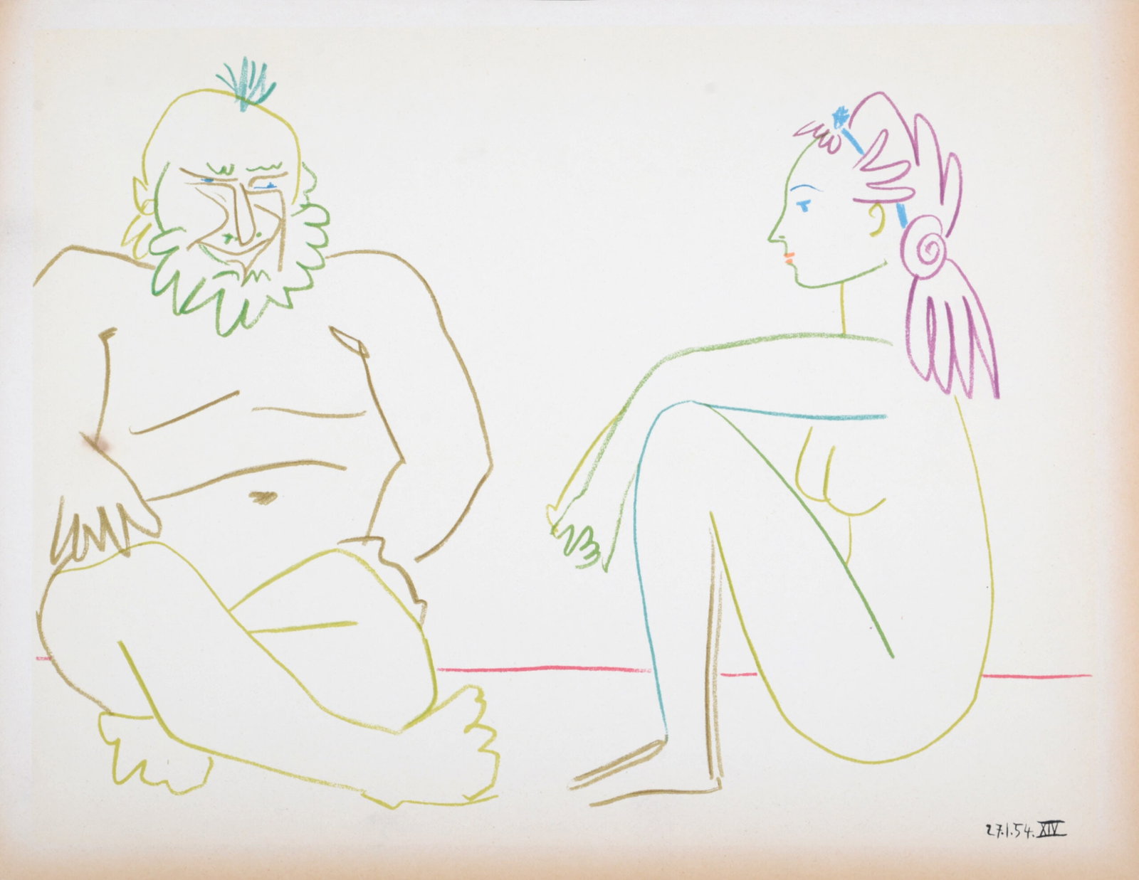 Pablo Picasso - Clown and Nude Woman, 1954: Pablo Picasso (1881-1973) Clown and Nude Woman, 1954 Lithograph on wove paper. Edition size: 2000 Dated on the plate lower right margin. Dimensions: +Size of the sheet: 26,5 x 35,5 cm / 10,4 x 13,9 in