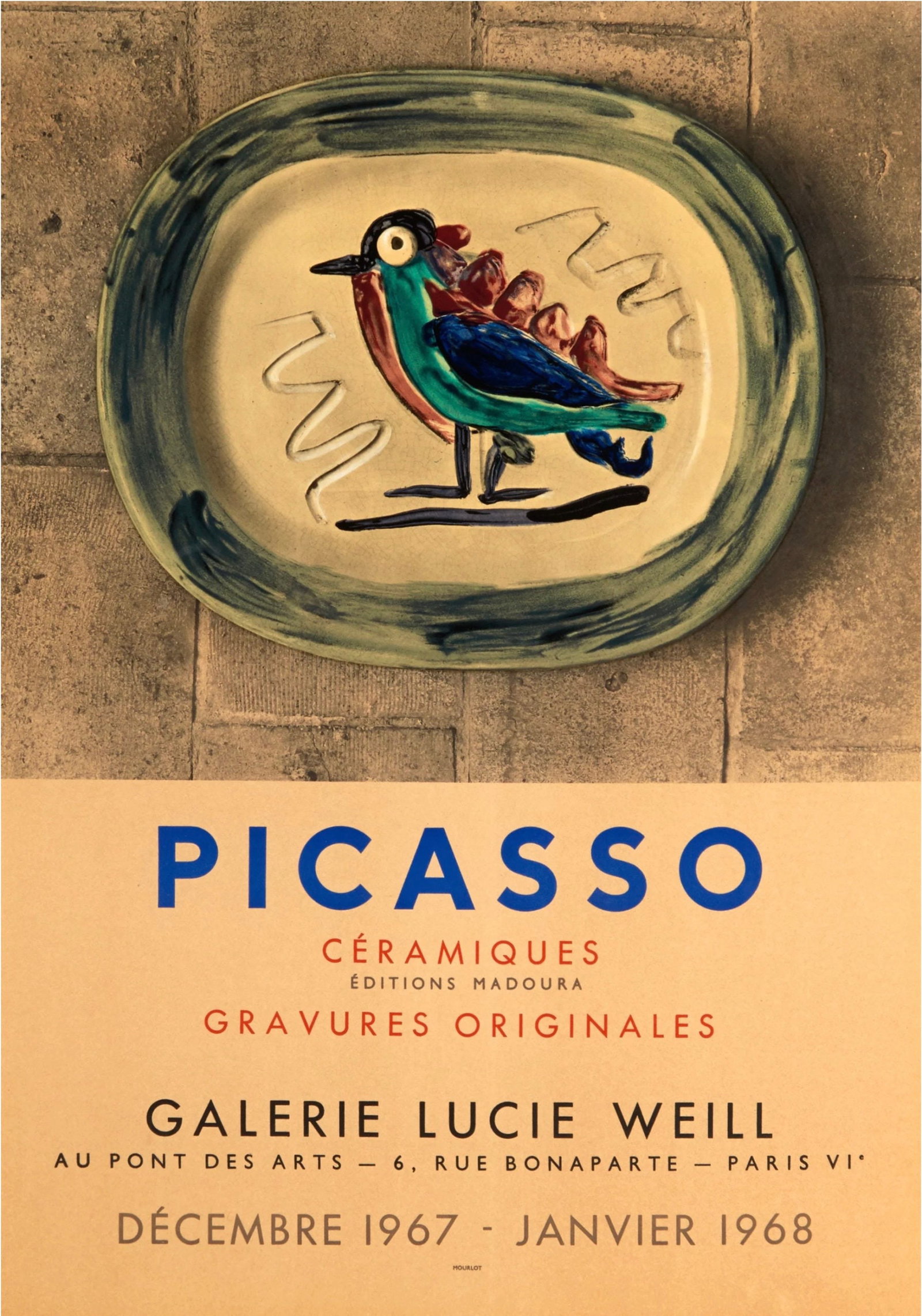 Pablo Picasso : Ceramiques - Galerie Lucie Weill , 1967: Pablo Picasso (after) Ceramiques - Galerie Lucie Weill , 1967 original poster for the exhibition of Pablo Picasso at the galerie Lucie WEILL in 1967/1968 From an edition of 1000 This poster Announce a