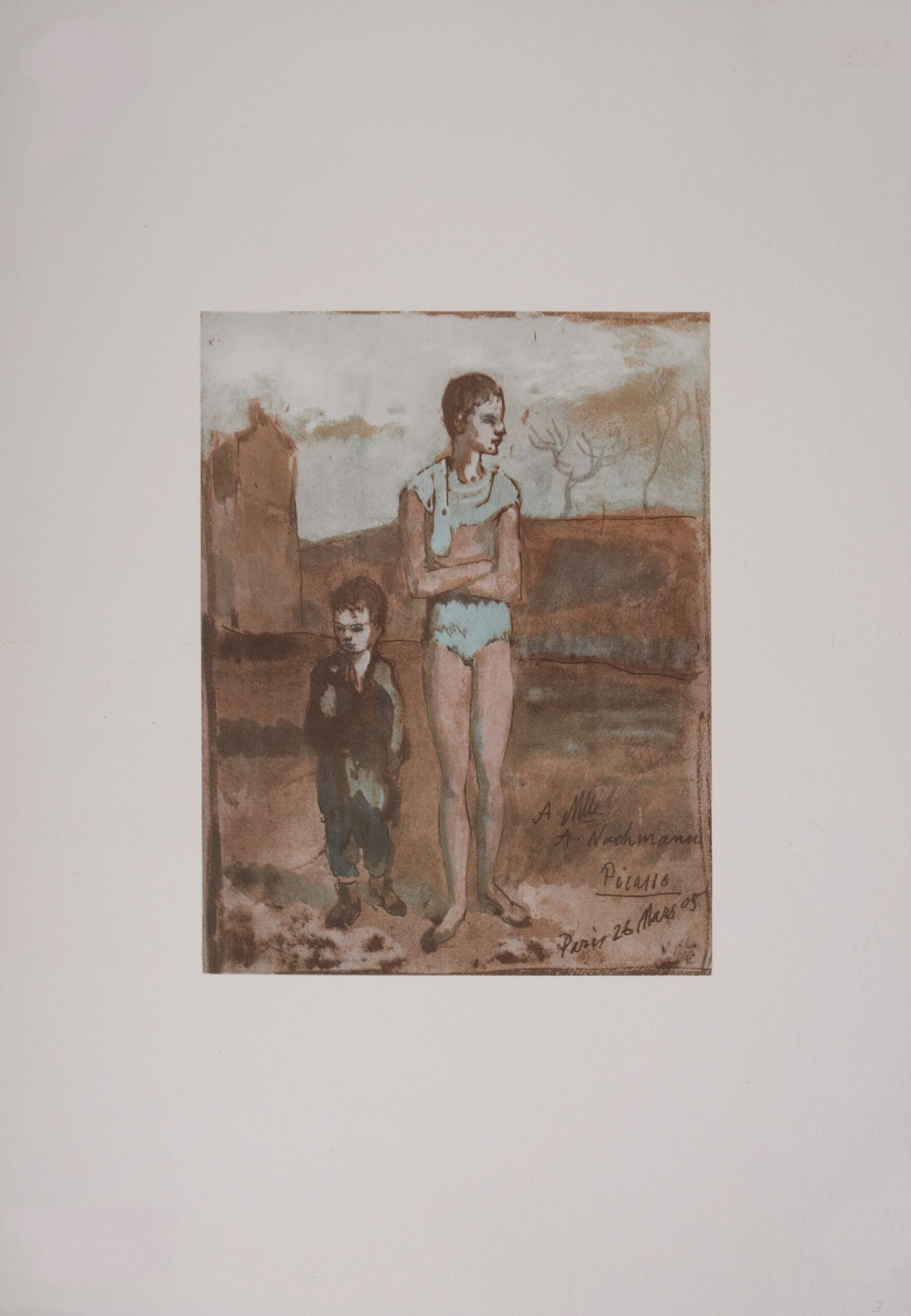 Pablo Picasso (After) - Harlequin and boy, 1946: Pablo Picasso (After) Harlequin and boy, 1946 Color lithograph on vellum paper. Plate-signed lower right. Dimensions: +Size of the sheet: 48,5 x 33 cm / 19.1 × 13 in Published by Pantheon Books, New 