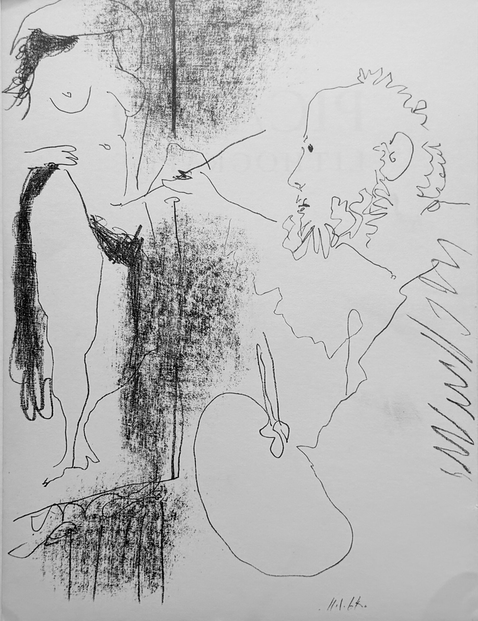 Pablo Picasso : The Painter and his Model, 1964: Pablo Picasso (1881 - 1973) The Painter and his Model, 1964 Original lithograph Unsigned, as issued; from the edition of 3,000 unsigned impressions printed for Picasso Lithographe IV Dimensions: Sheet