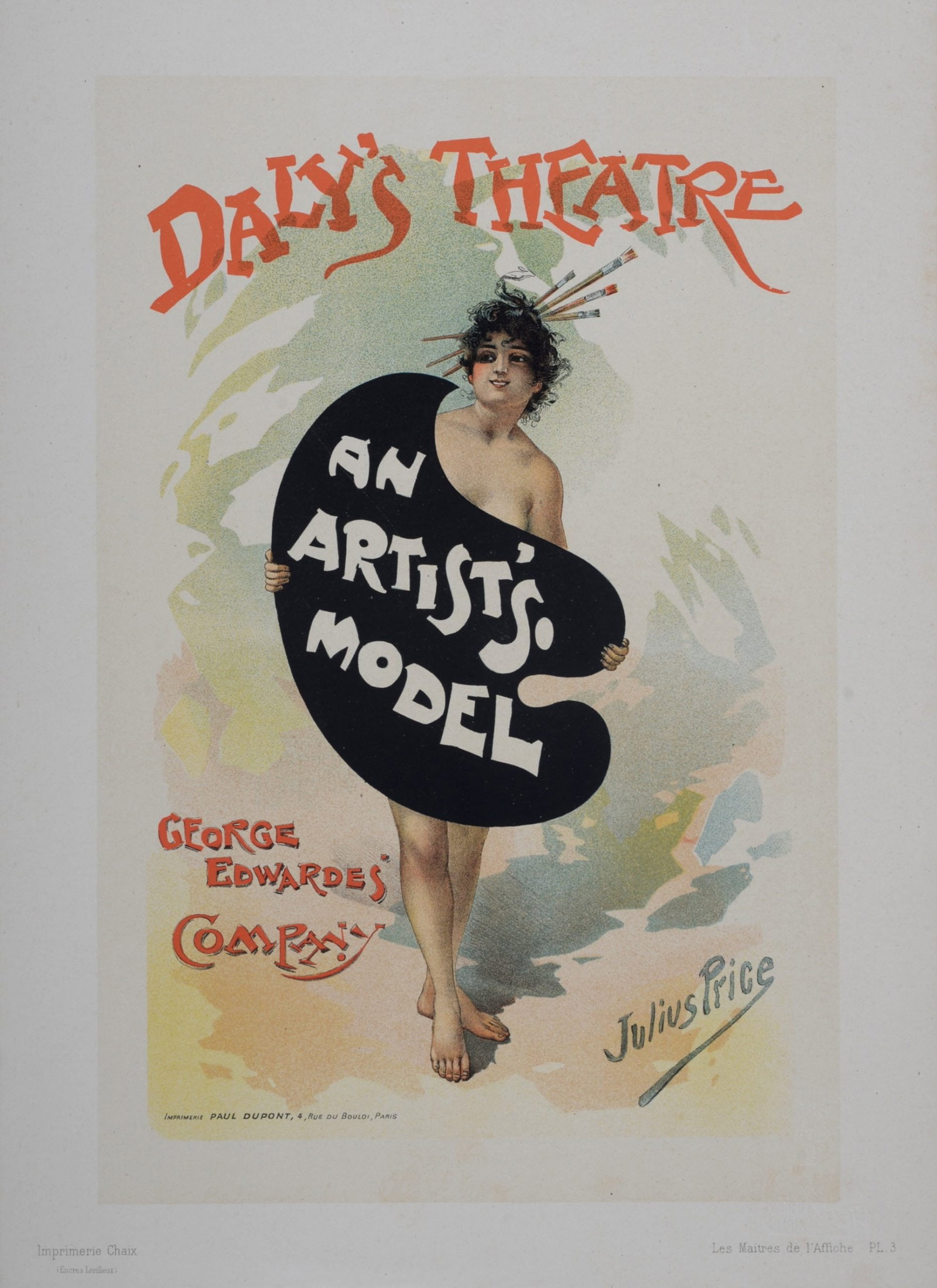 Julius Price - Les Maitres de l'Affiche, An Artist's Model, 1896: Julius Price (1857-1924) An Artist's Model, 1896 Lithograph on wove paper. Plate: PL. 3 Blind stamp "Les Maitres de l'Affiche, Imprimerie Chaix" on the bottom right corner. Dimensions : + Size of the 