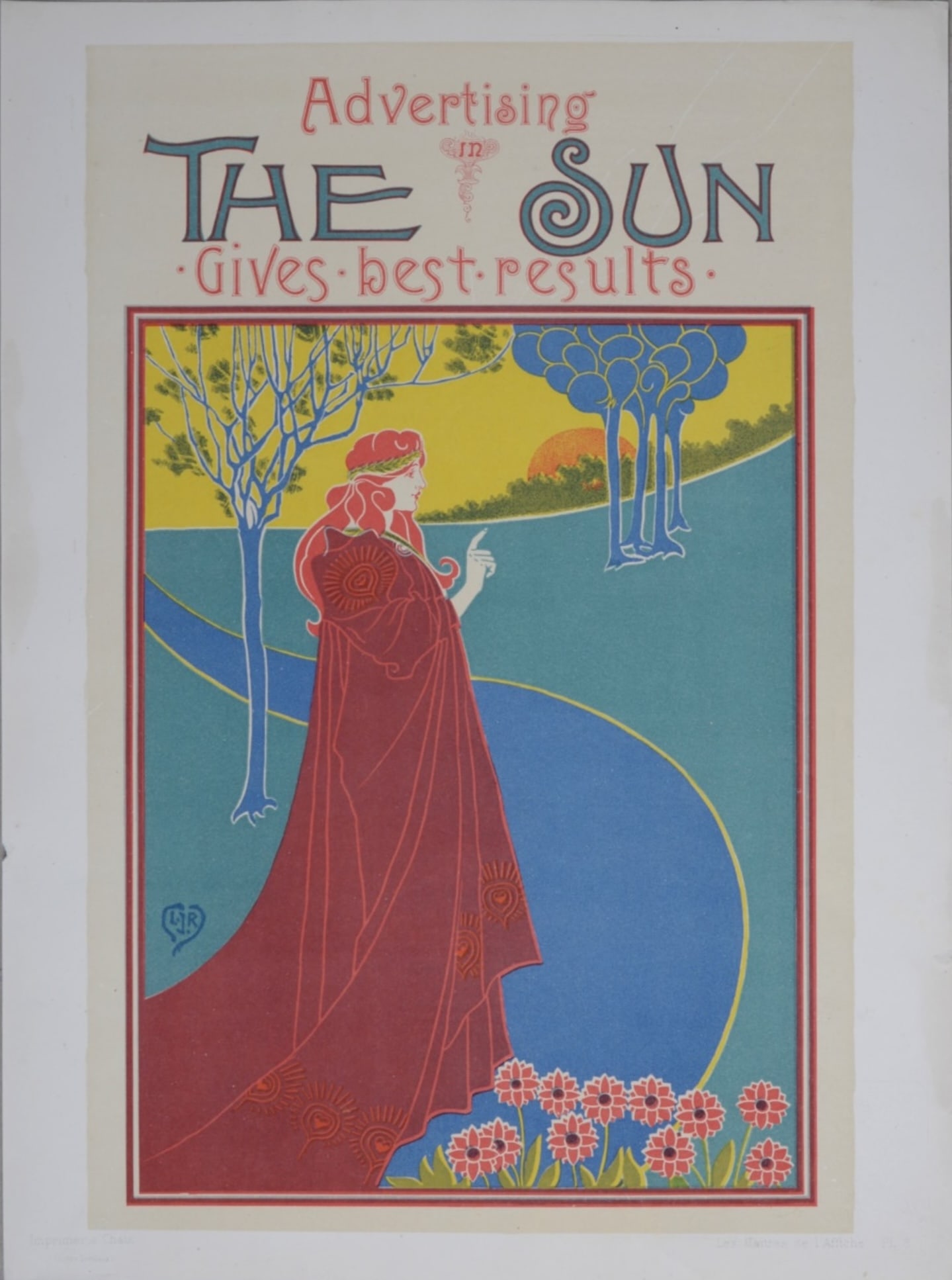 Louis Rhead (1857-1926) : The Sun, 1896: Louis Rhead (1857-1926) The Sun, 1896 Lithograph on wove paper. Signed on the plate lower left. Plate #8 Blind stamp "Les Maitres de l'Affiche, Imprimerie Chaix" on the bottom right corner. Dimensions