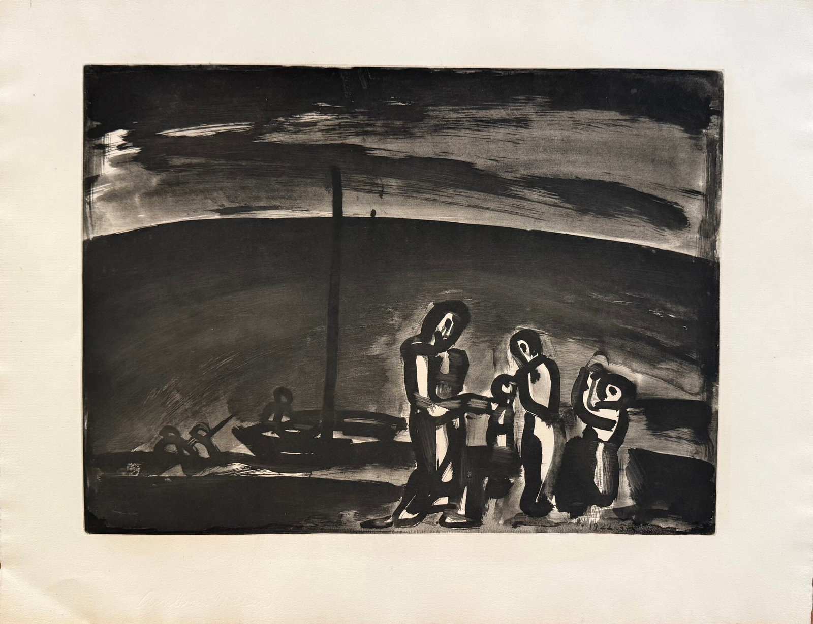 Georges ROUAULT : Il arrive parfois que la route soit belle…, 1922 (plate signed): Georges Rouault (1871–1958) Il arrive parfois que la route soit belle… (Sometimes the Road Is Beautiful…), 1922 — plate 9 from Miserere portfolio Aquatint, scraper, drypoint and roulette over 