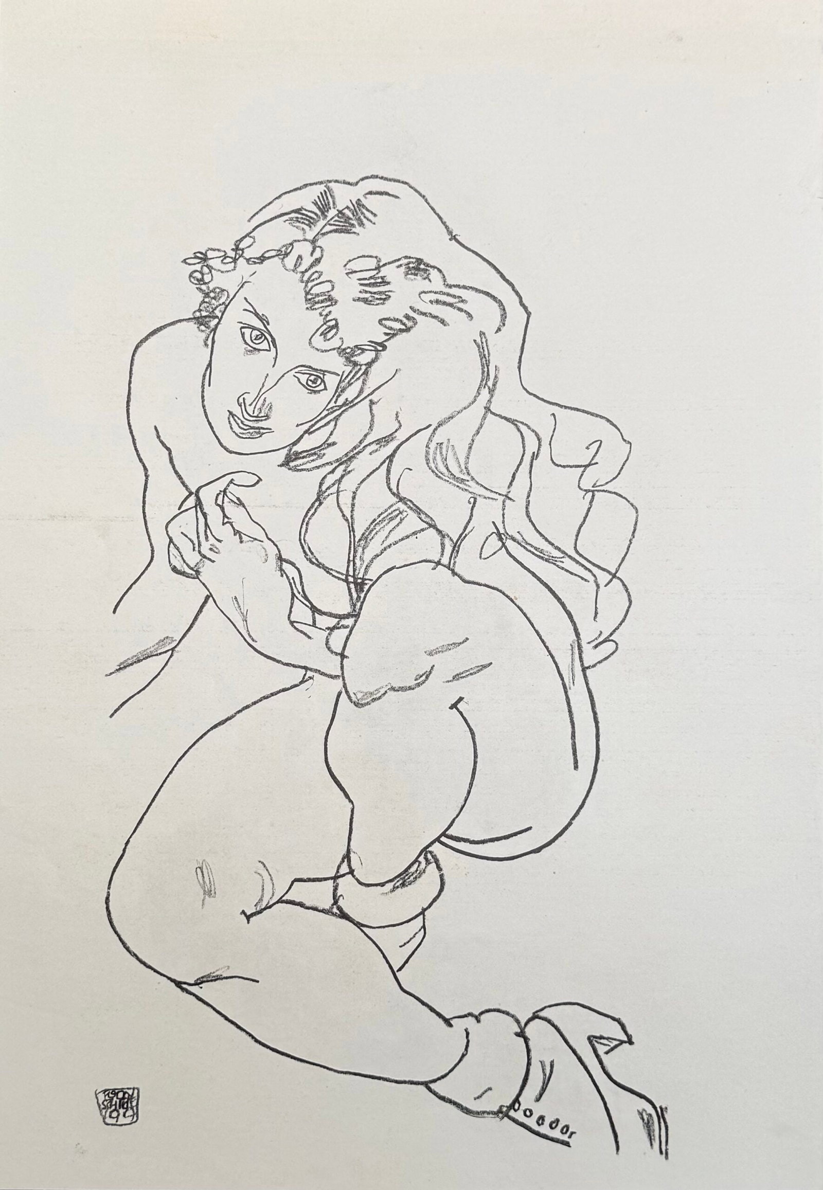 Egon Schiele (after), Kniender weiblicher Akt — Kneeling Female Nude, 1917: EGON SCHIELE (1890–1918) (after) Kniender weiblicher Akt — Kneeling Female Nude, 1917 Collotype on matt wove paper laid onto thin grey card as issued. Plate from the portfolio Egon Schiele — Han