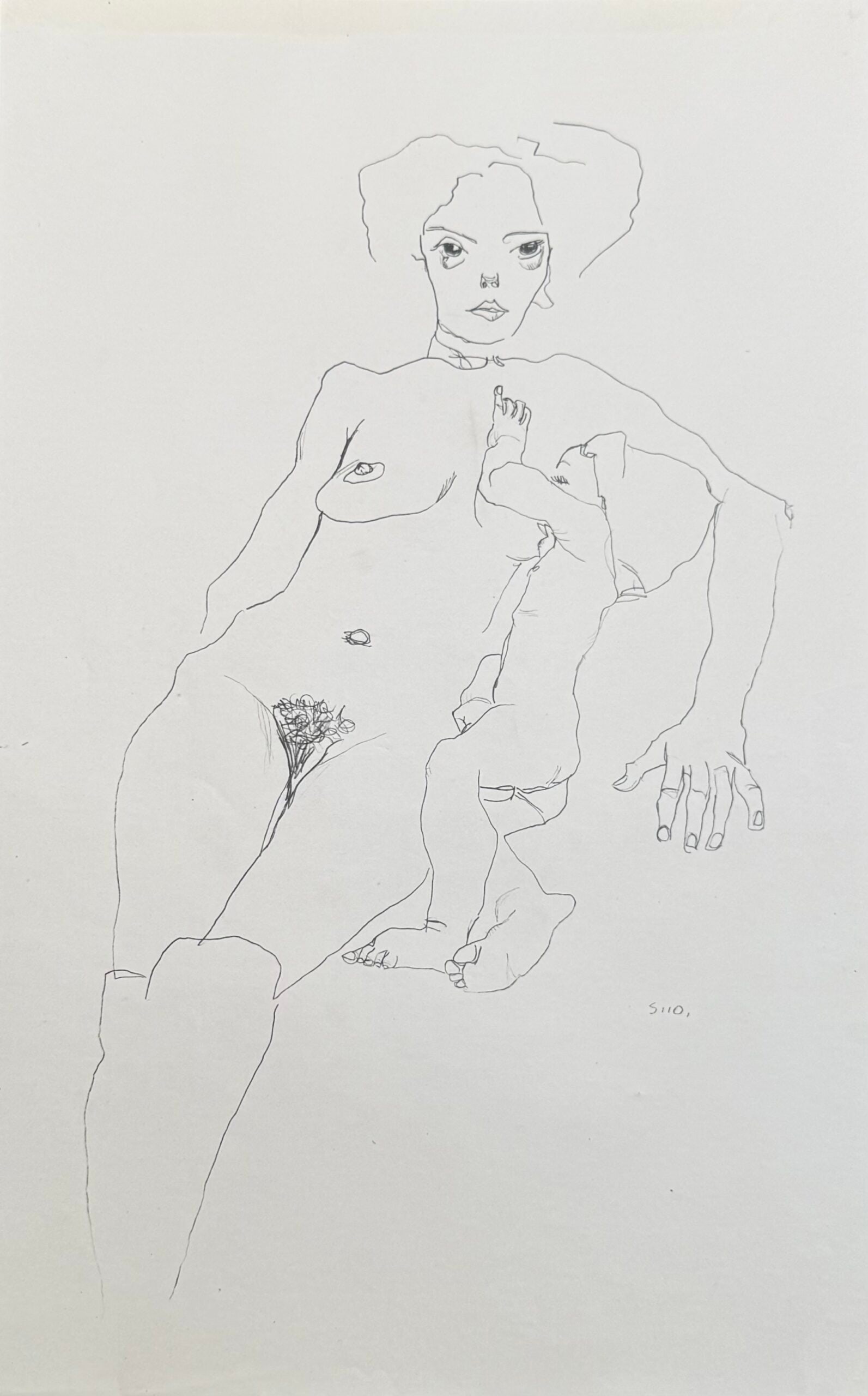 Egon Schiele (after), Mutter und Kind — Mother and Child, 1910: EGON SCHIELE (1890–1918) (after) Mutter und Kind — Mother and Child, 1910 Collotype on matt wove paper laid onto thin grey card as issued. Plate 2 from the portfolio Egon Schiele — Handzeichnung