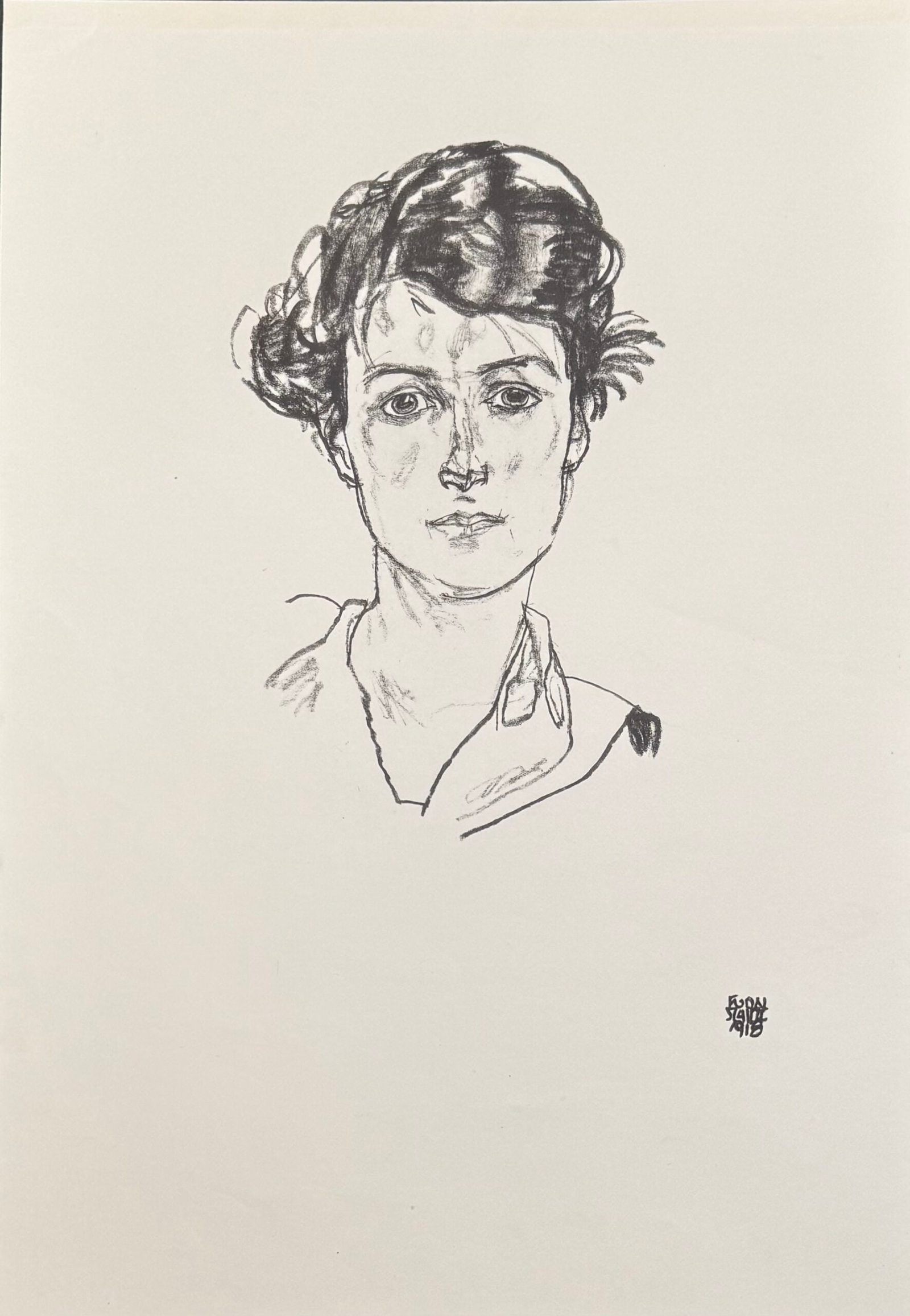 Egon Schiele (after), Bildnisstudie — Portrait Study, 1918: EGON SCHIELE (1890–1918) (after) Bildnisstudie — Portrait Study, 1918 Collotype on matt wove paper laid onto thin grey card as issued. Plate from the portfolio Egon Schiele — Handzeichnungen, Ve