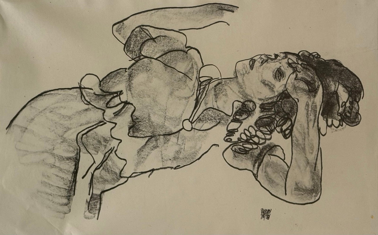 Egon Schiele (after), Reclining Female Figure, 1918: Egon Schiele (after) Reclining Female Figure, 1920 Collotype on paper. Plate 1 from the portfolio Egon Schiele — Handzeichnungen, Ed. Strache, Vienna, 1920. Signed and dated in the print. Edition B,