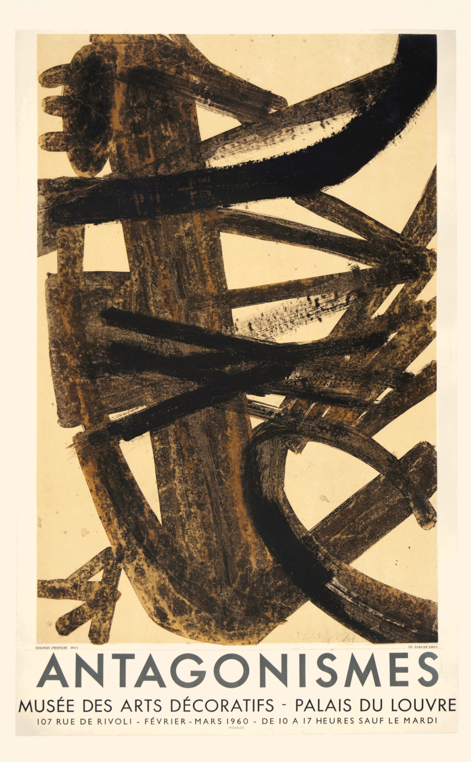 Pierre Soulages - Antagonismes, 1960 (Backed on linen) (1 of 7)