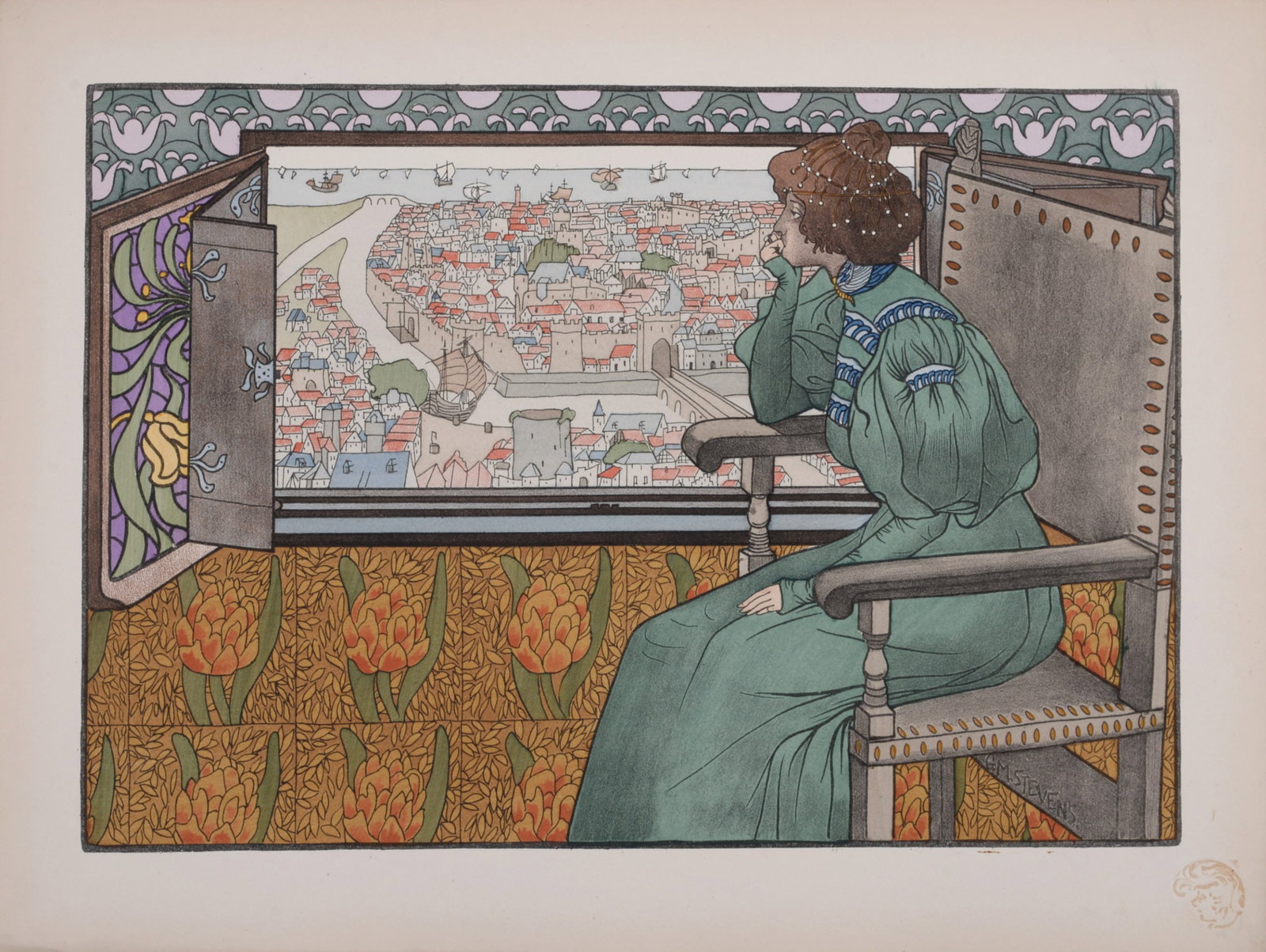 Gustave-Max Stevens - Solveig 1897: Gustave-Max Stevens Solveig, C. 1897 Lithograph on wove paper. Signed on the plate. L'Estampe Moderne's blind stamp on the bottom right corner. Dimensions: +Size of the sheet: 30.5 x 40 cm / 12 x 15.7