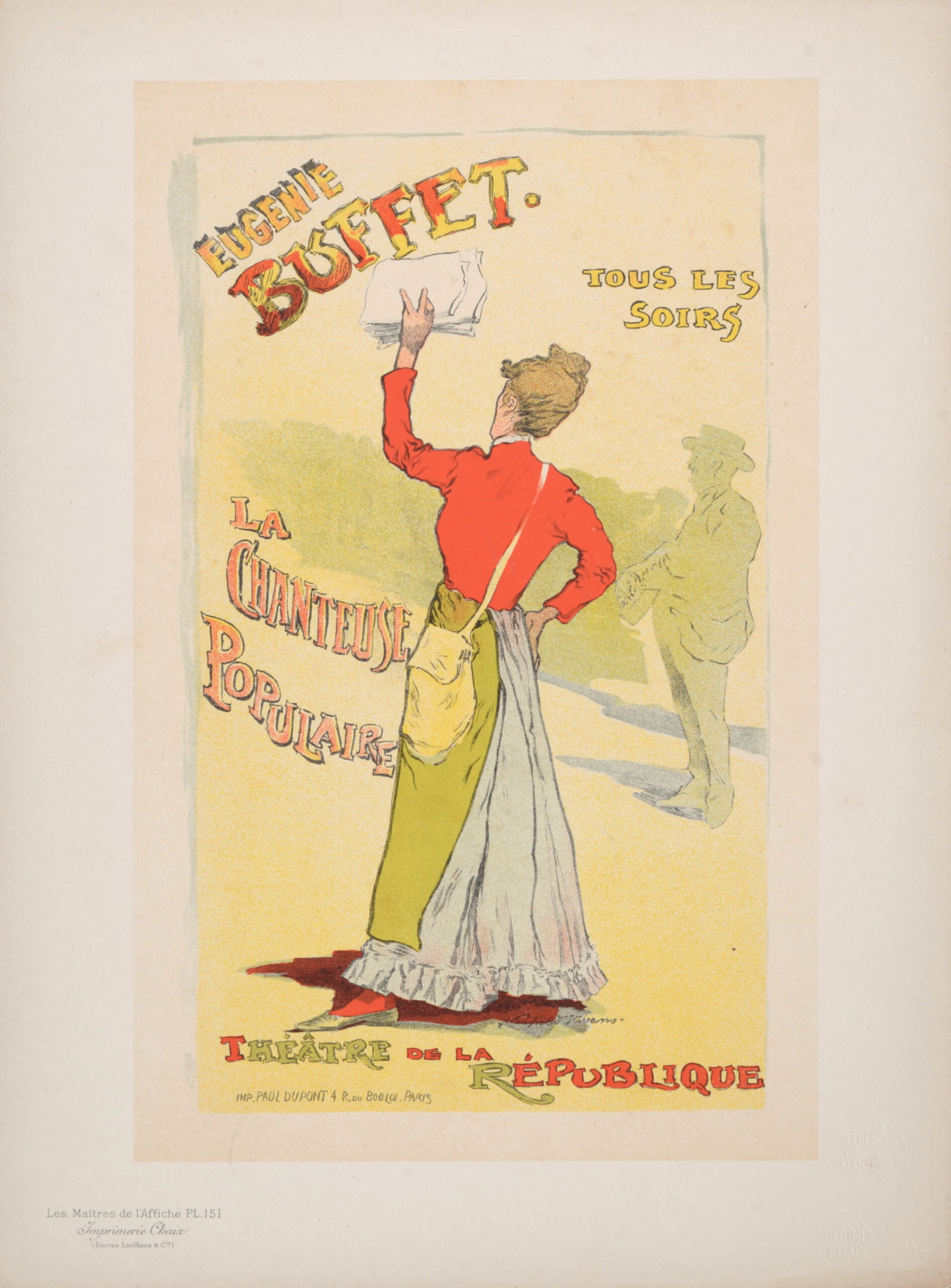 Leopold Stevens : Les Maitres de L’Affiche - Eugenie Buffet, 1899: Leopold Stevens French (1866-1935) Eugenie Buffet, 1899 Les Maitres de L’Affiche : PL. 151 Lithograph on wove paper. Signed on the plate lower right margin. Dimensions : + Size of the sheet : 39,4 x