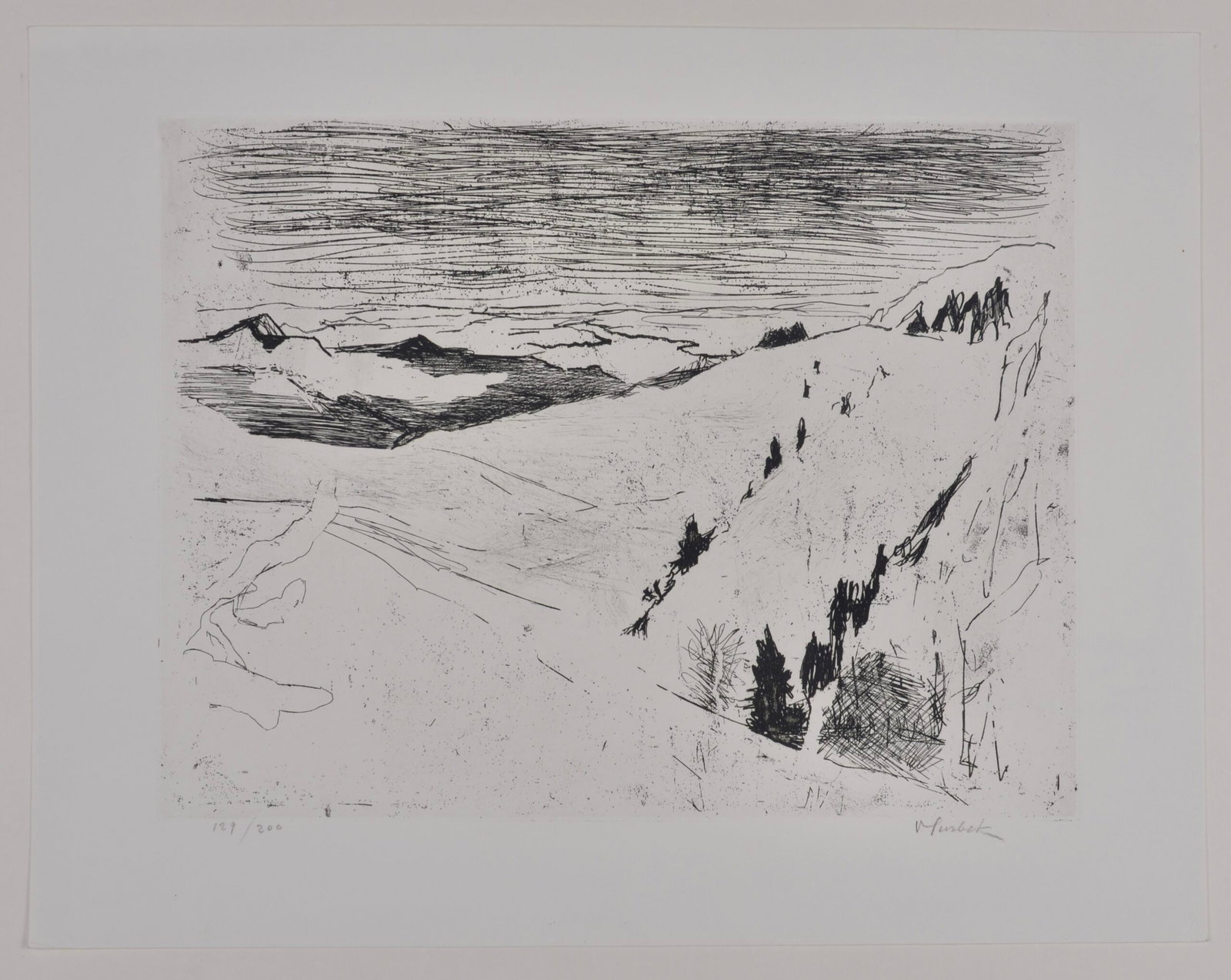 Viktor Surbek : Winter, 1971: Viktor Surbek (1885-1975) Winter, 1971 Etching on BFK Rives paper Hand-Signed lower right and numbered 129/200 lower left. Dimensions: + Image Size : 29,5 x 38,5 cm / 11,6 × 15,2 in + Sheet size : 38