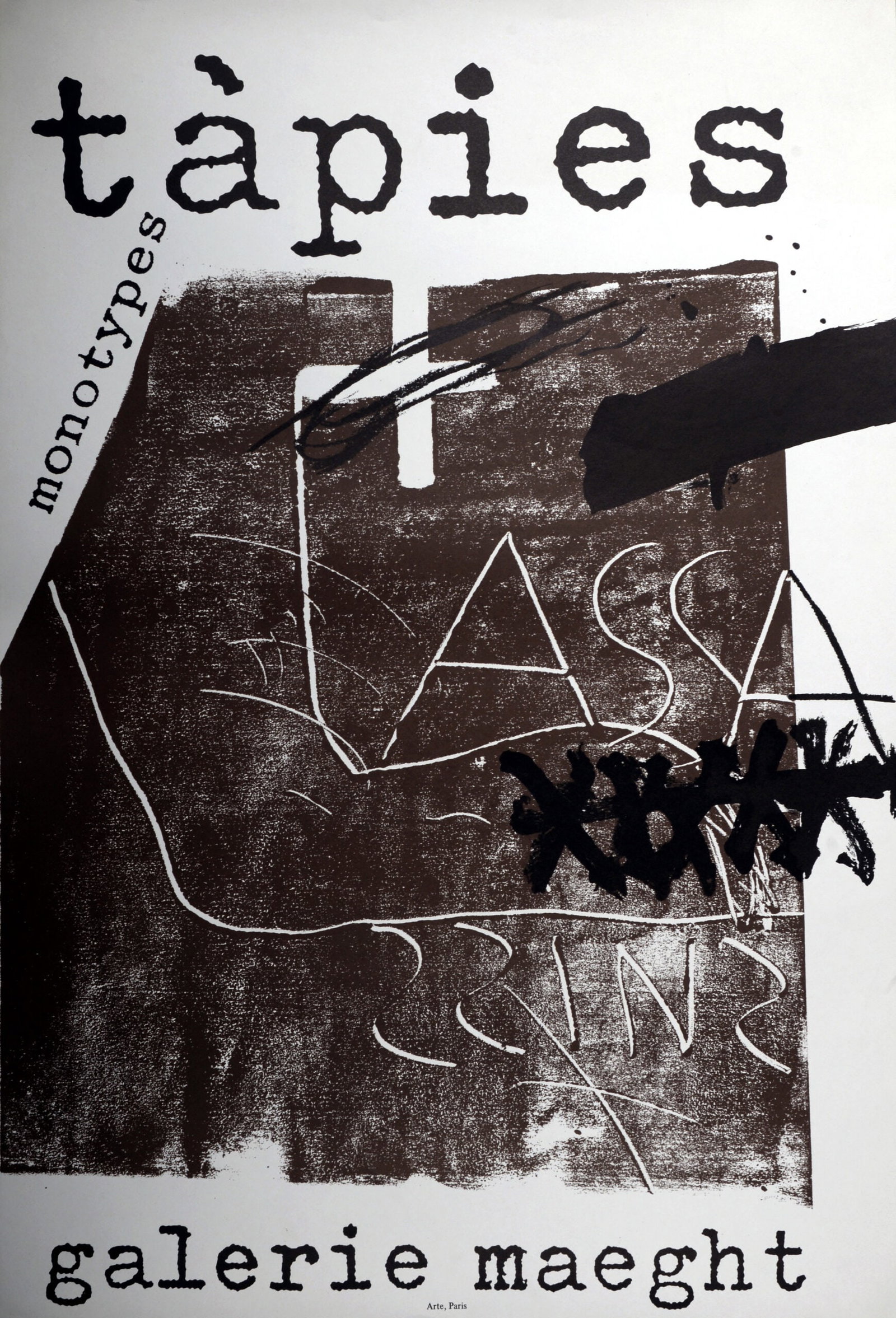 Antoni Tapies (1923-2012) : Monotypes, 1974: Antoni Tapies (1923-2012) Monotypes, 1974 Lithograph exhibition poster on paper. Dimensions: + Size of the sheet : 73,9 x 50 cm / 29 x 19,6 in. + Size of the image: 52,9 x 45,4 cm / 20,8 x 17,8 in. Pu