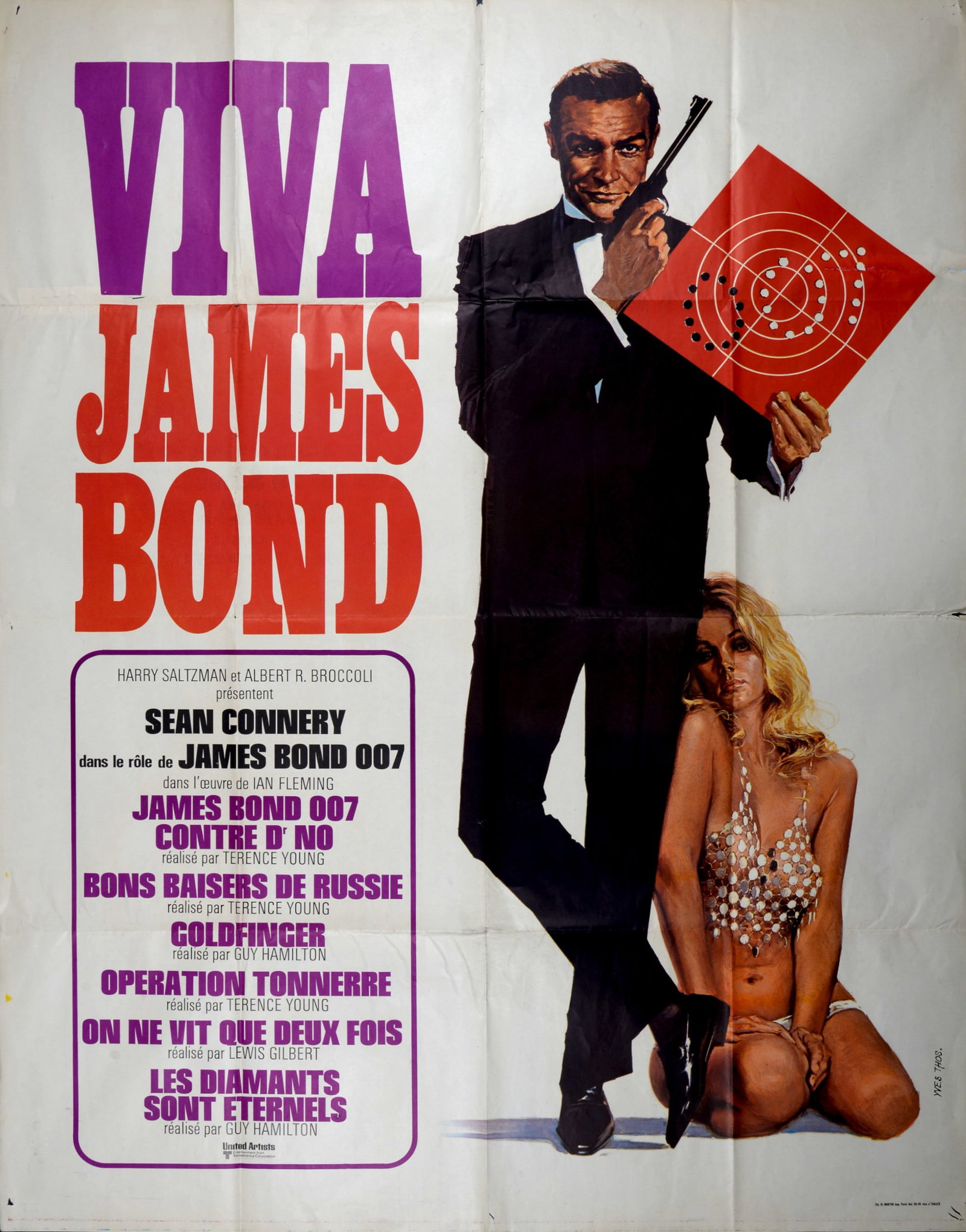 Yves Thos - Viva James Bond, 1972 - Large offset print: Yves Thos (1935-2020) Viva James Bond, 1972 Very large Offset print on paper. Plate signed lower right. Dimensions: +Size of the sheet: 160.5 x 119 cm / 63.2 x 46.8 in. Please note that the last pictu