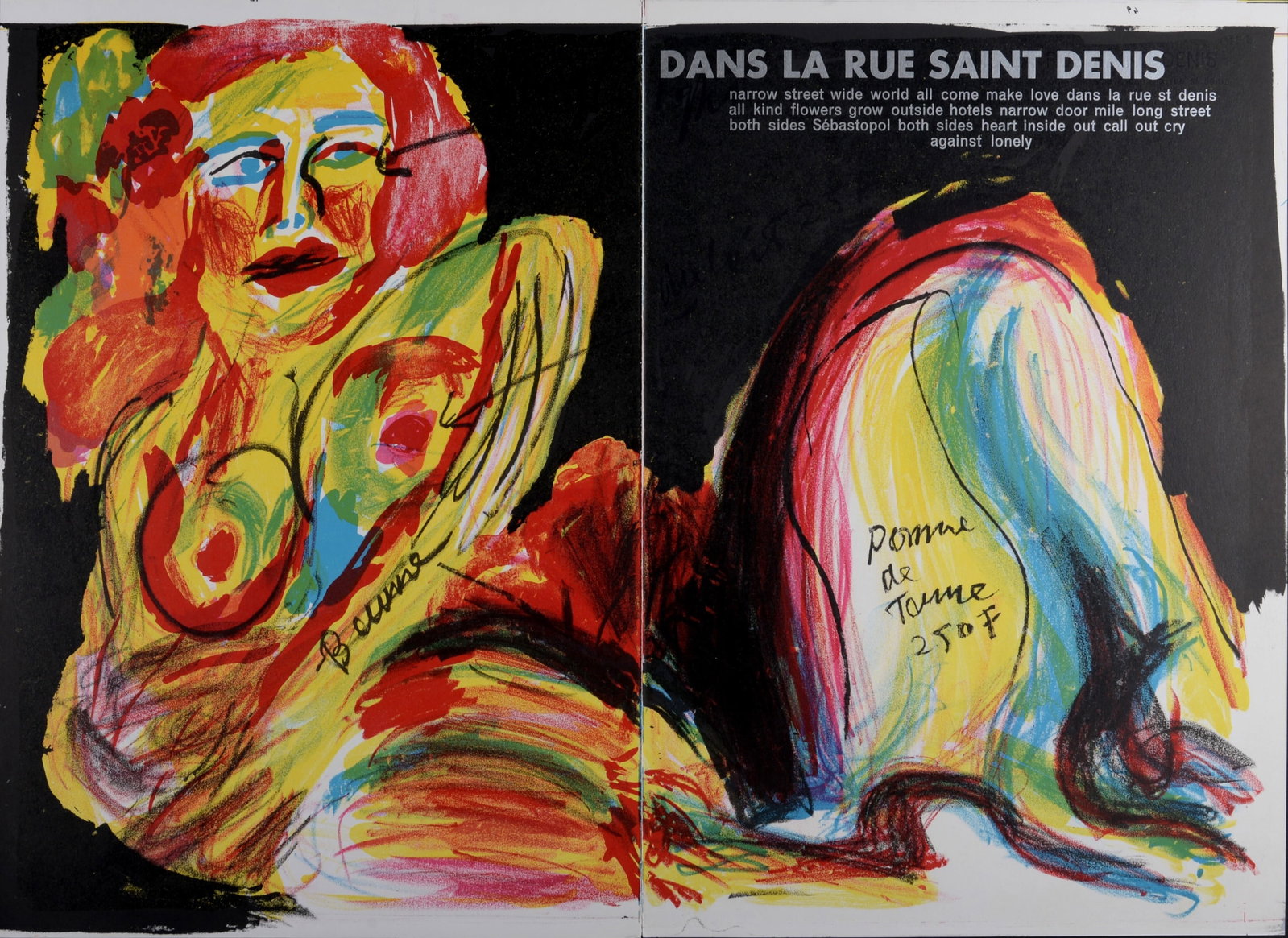 Walasse Ting : Dans la rue Saint Denis, 1964: Walasse Ting (1929-2010) Dans la rue Saint Denis, 1964 Original lithograph on wove paper, printed on two sheets, joined on the back with some pieces of reversible tape. Dimensions: + Size of the sheet
