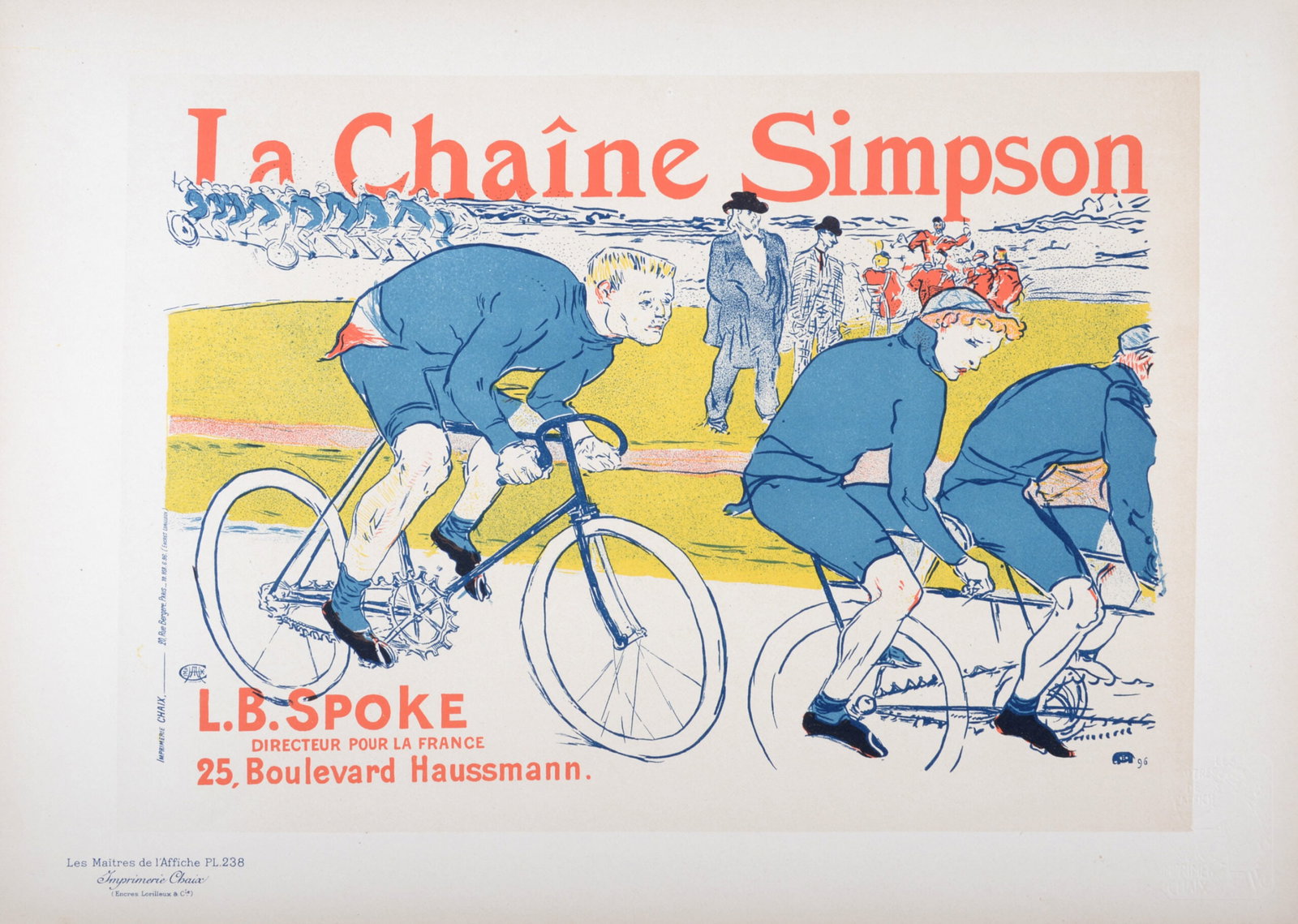 Henri de Toulouse-Lautrec - Les Maitres de l'Affiche : La Chaine Simpson, 1900: Henri De Toulouse-Lautrec (1864-1901) La Chaine Simpson, 1900 Les Maitres de l' Affiche : Pl. 238 Lithograph on wove paper. Signed on the plate lower right. Dimensions : + Size of the sheet : 29 x 40 