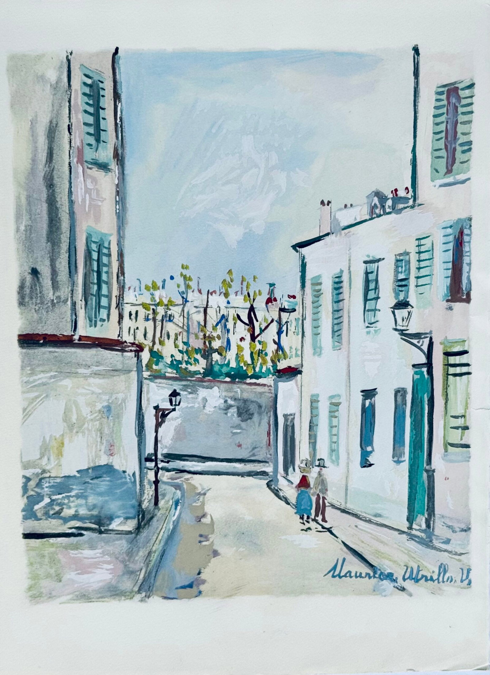 Maurice Utrillo - Rue Cortot, Montmartre, 1950: Maurice Utrillo (1883-1955) Rue Cortot, Montmartre, 1950 Pochoir ("procede Jacomet") in colors on Arches paper. Signed in the plate lower right Dimensions: + Size of the sheet : 37,7 x 27,8 cm / 14,9 