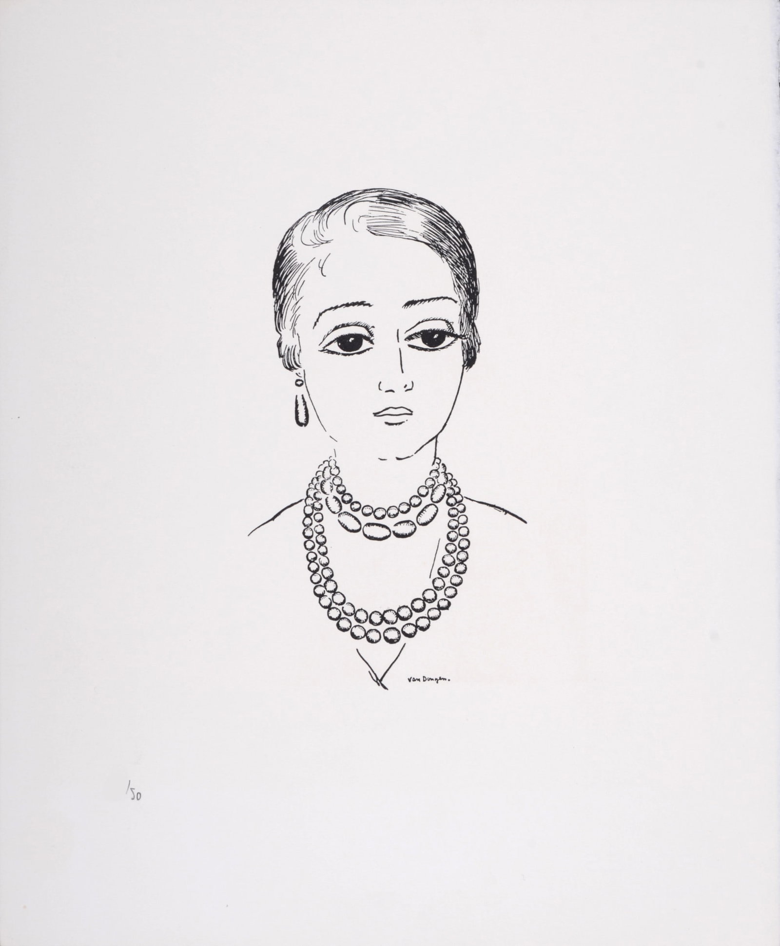 Kees Van Dongen (After) - Elegante aux colliers, c. 1930: Kees Van Dongen (After) Elegante aux colliers, c. 1930 Zincography print on Velin d'Arches paper. Signed on the plate and numbered. From a probably posthumous edition of 50. Dimensions : + Size of the