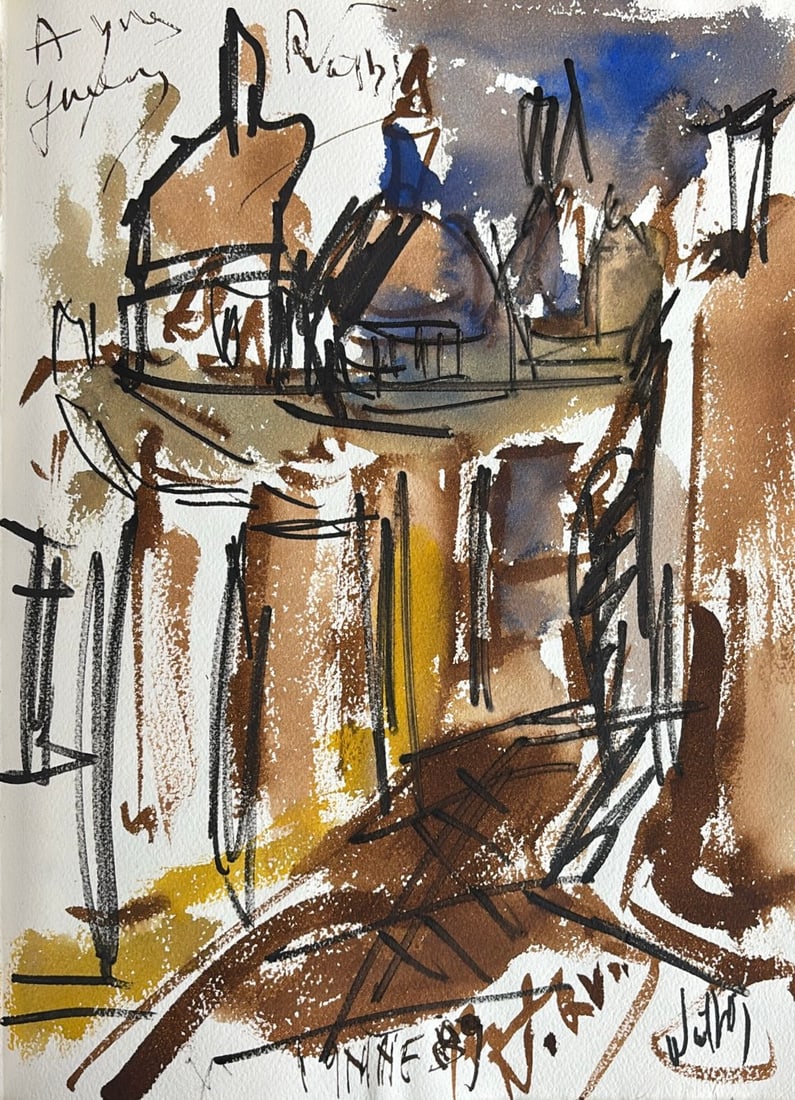 Robert Watbot : Roma (Rome), 1989 (Watercolour and black ink): Robert Watbot (1942–1998) Roma (Rome), 1989 Watercolour and black ink (felt-tip) Dedicated by hand, upper left: "A Yves Guerin"; inscribed "Roma"; signed and dated lower margin Dimensions: Sheet 29.