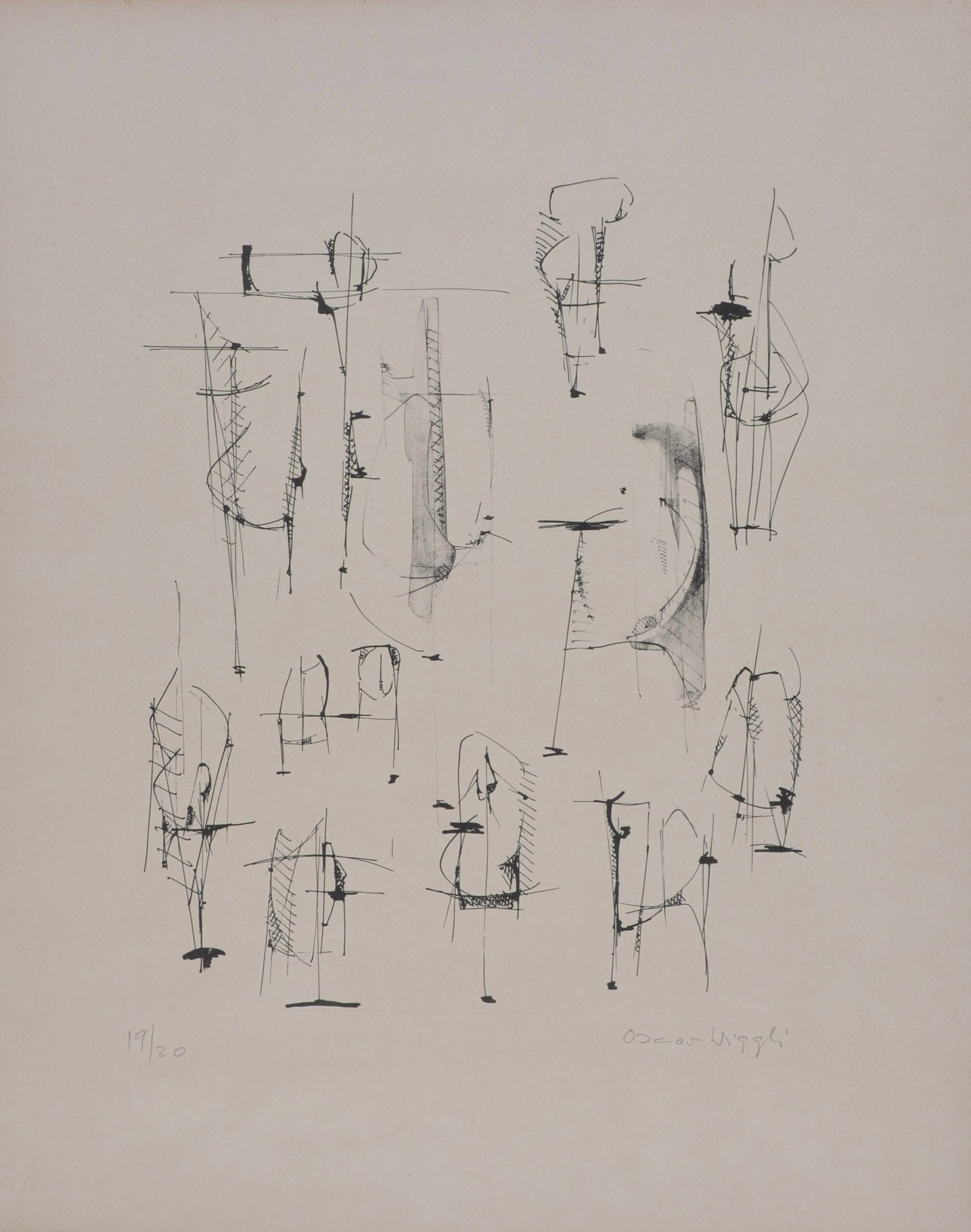 Oscar Wiggli : G 10-M, 1964: Oscar Wiggli (1927-2016) G 10-M, 1964 Lithograph on BFK Rives paper Hand signed and numbered 19/20 Dimensions: + Sheet size: 56 × 45 cm / 11.42 × 15.35 in + Image size: 37 × 31 cm / 17.72 × 24.41 