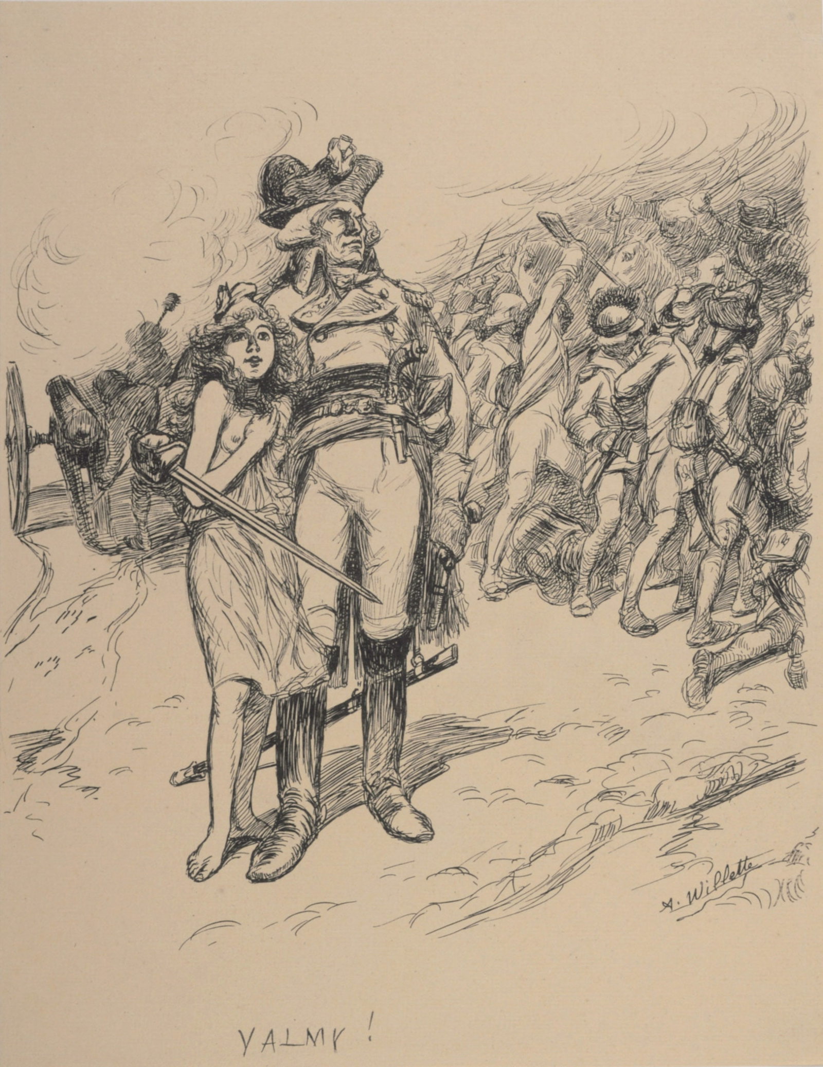 Adolphe Leon Willette - Valmy, 1899: Adolphe Leon Willette (1857-1926) Valmy, 1899 Lithograph on wove paper. Signed on the plate lower margin. L'Estampe Moderne's blind stamp on the bottom right corner. Dimensions: +Size of the sheet: 41