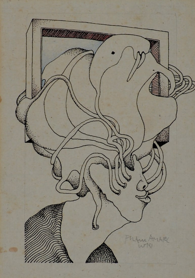 Franz Anatol Wyss : Ink on paper, 1969: Franz Anatol Wyss (1940) Ink on paper with color, 1969 Hand signed and dated 1969 Dimensions: Sheet size: 14,5× 9 cm - 5.71 × 3.54 in Worldwide shipping via DHL or similar trusted carriers. Shipping