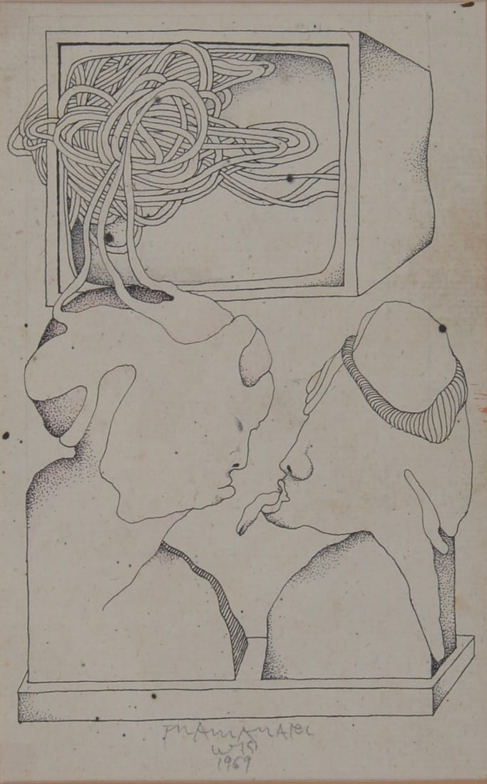 Franz Anatol Wyss : Ink on paper #2, 1969: Franz Anatol Wyss (1940) Ink on paper with color, 1969 Hand signed and dated 1969 Dimensions: Sheet size: 14,5× 9 cm - 5.71 × 3.54 in Worldwide shipping via DHL or similar trusted carriers. Shipping