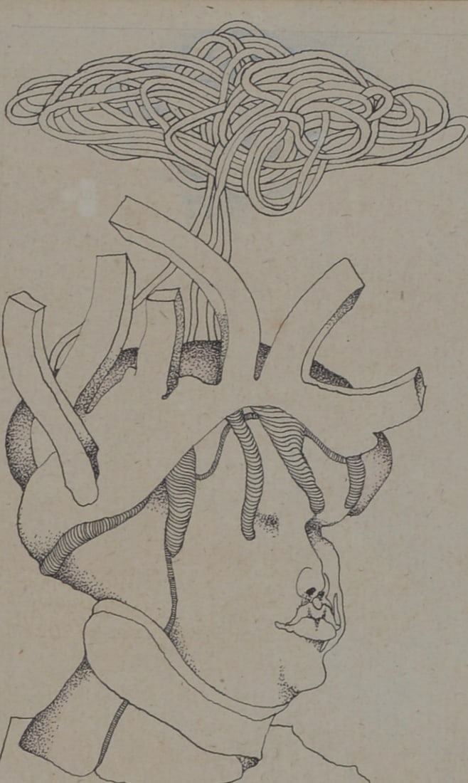 Franz Anatol Wyss : Ink on paper #3, 1969: Franz Anatol Wyss (1940) Ink on paper with color, 1969 Hand signed and dated 1969 Dimensions: Sheet size: 14,5× 9 cm - 5.71 × 3.54 in Worldwide shipping via DHL or similar trusted carriers. Shipping