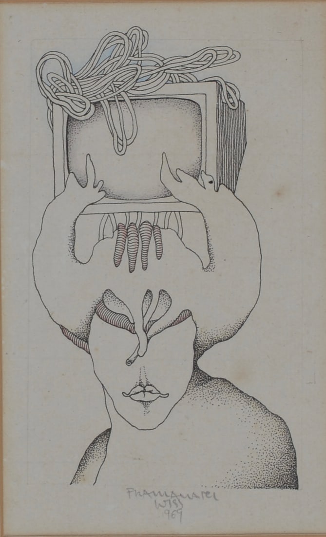Franz Anatol Wyss : Ink on paper #4, 1969: Franz Anatol Wyss (1940) Ink on paper with color, 1969 Hand signed and dated 1969 Dimensions: Sheet size: 14,5× 9 cm - 5.71 × 3.54 in Worldwide shipping via DHL or similar trusted carriers. Shipping