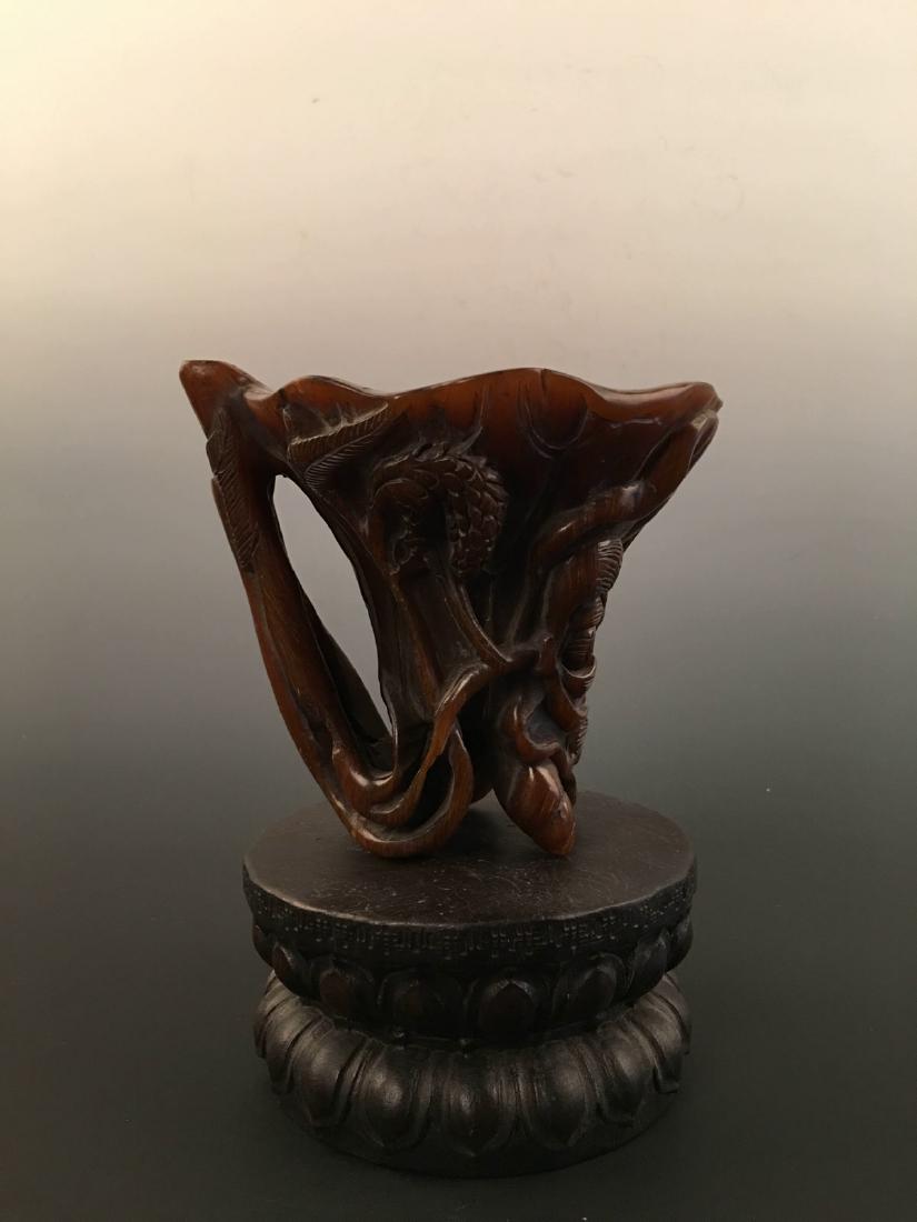 Chinese Ox Horn Carving Wine Cup: Chinese Ox Horn Carving Wine Cup 5'' H; 6'' W; 631 g Shipping: We are able to pack and ship this item to an address in the United States for $25.00 via UPS Ground or USPS Priority Mail. Tracking infor