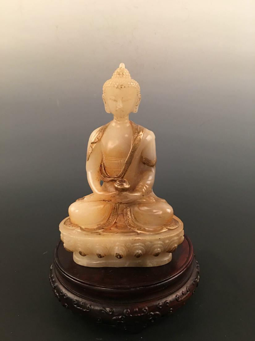Chinese Gilt Jade Buddha Statue (1 of 8)