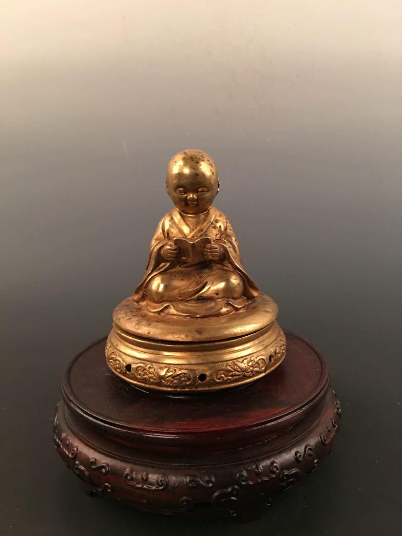 Chinese Gilt Bronze Monk Incense Burner (1 of 7)