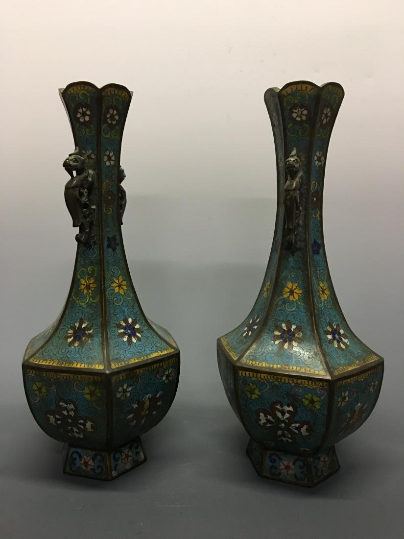 Chinese Cloisonne Vase Pair, Qianlong Mark (1 of 6)
