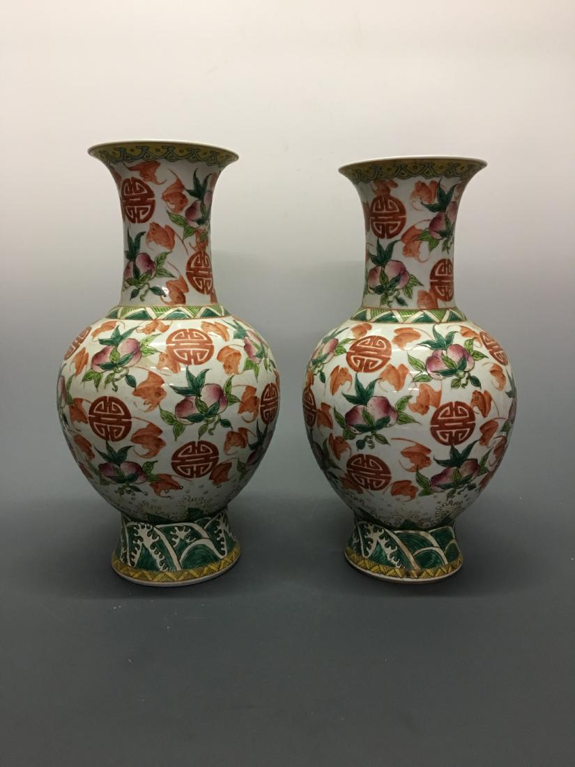 Chinese Famille Rose 'Wufulinmen' Vase Pair, Kangxi (1 of 9)