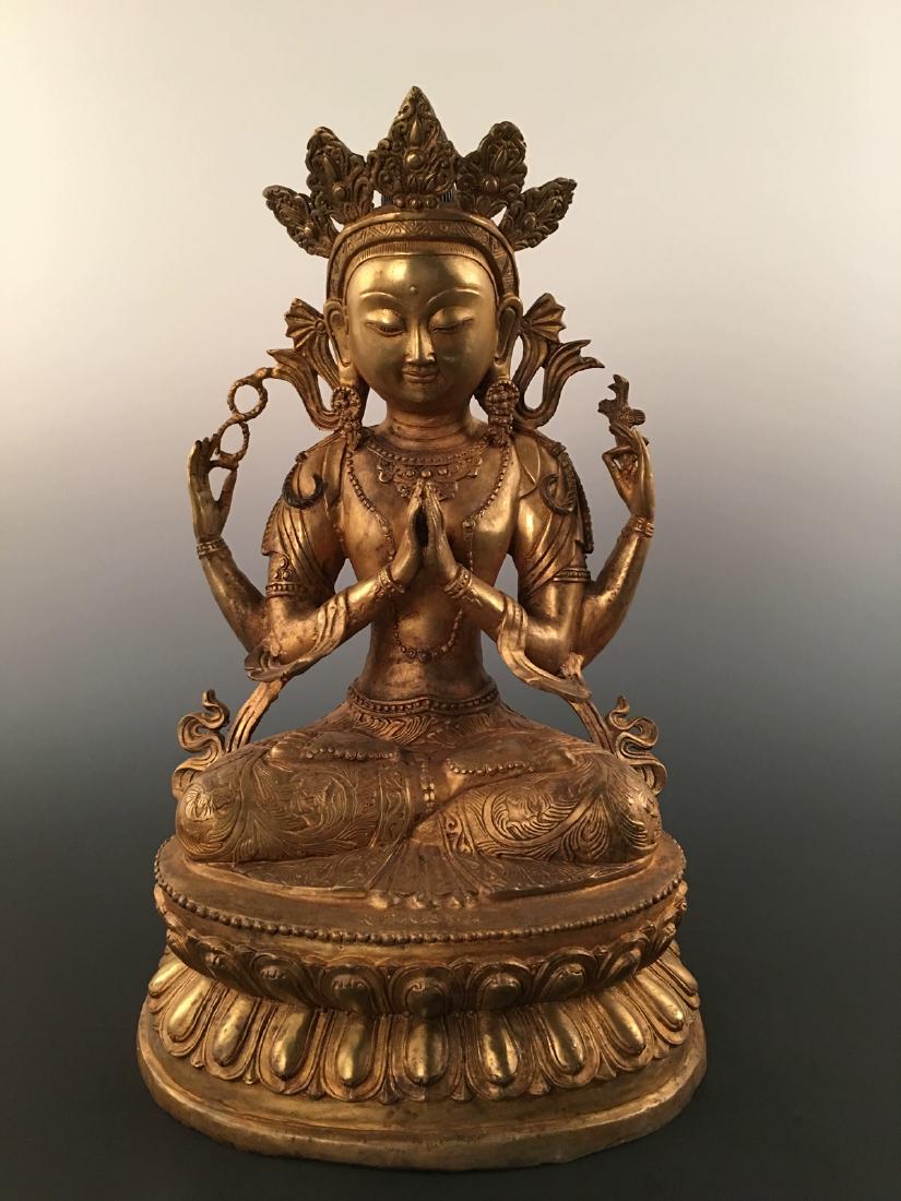 Chinese Gilt Brass Buddha Statue With Yongle 's Mark: Chinese Gilt Brass Buddha Statue With Yongle 's Mark 18'' H, 9-1/2'' W; 19.2 lb Shipping: We are able to pack and ship this item to an address in the United States for $60 via UPS Ground or USPS Prior