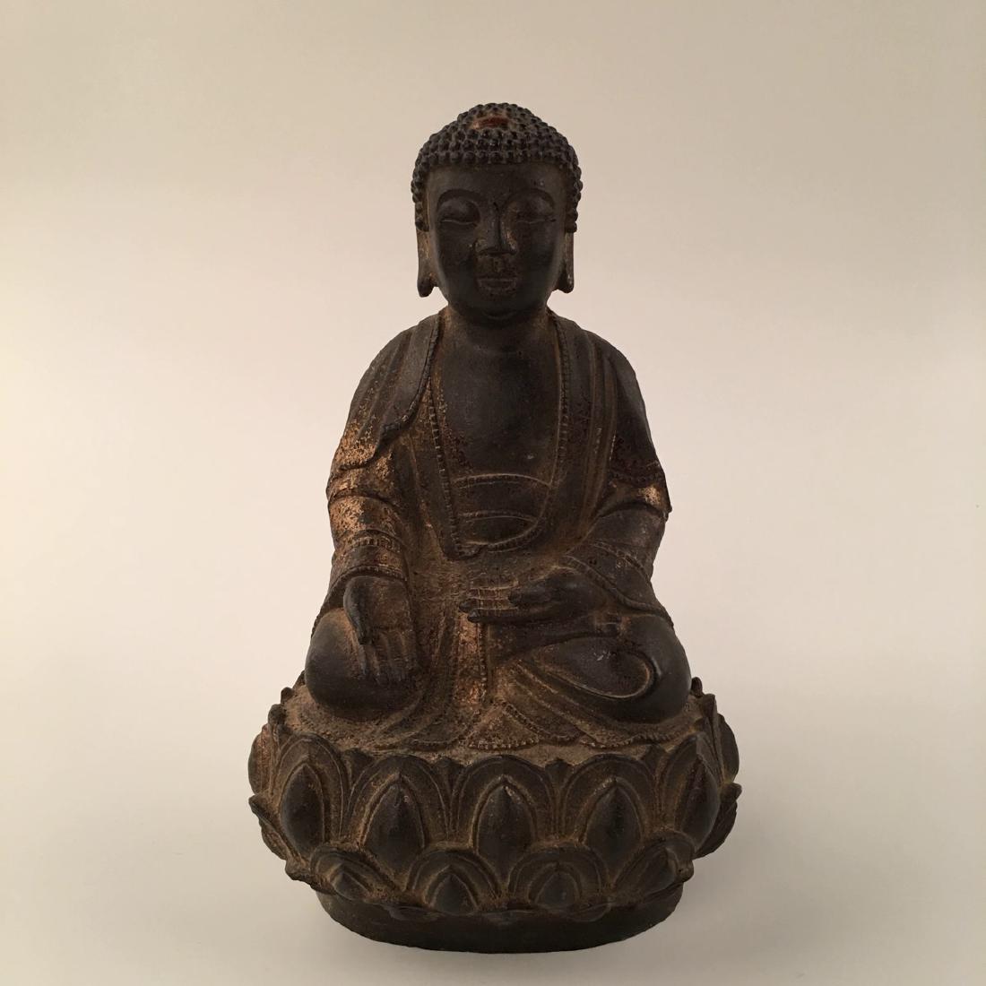 Chinese Gilt Bronze Sitting Buddha Statue: Chinese Gilt Bronze Sitting Buddha Statue 9'' H ; 5-3/4'' W, 3.2 lb Shipping: We are able to pack and ship this item to an address in the United States for $35.00 via UPS Ground or USPS Priority Mail.