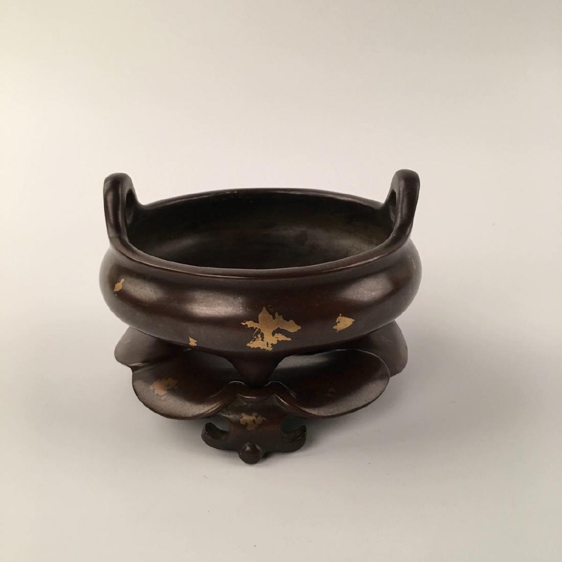 Chinese Gilt Dot Bronze Censer With Base: Chinese Gilt Dot Bronze Censer With Base 3-3/8'' H ; 4-3/4'' W, 2.8 lb Shipping: We are able to pack and ship this item to an address in the United States for $30.00 via UPS Ground or USPS Priority Ma