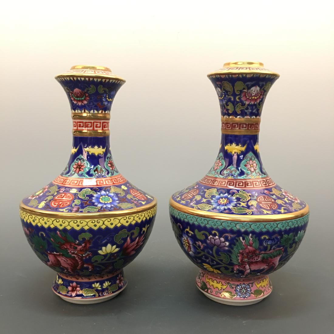 Chinese Famille Rose Vase Pair, Qianlong Mark (1 of 11)