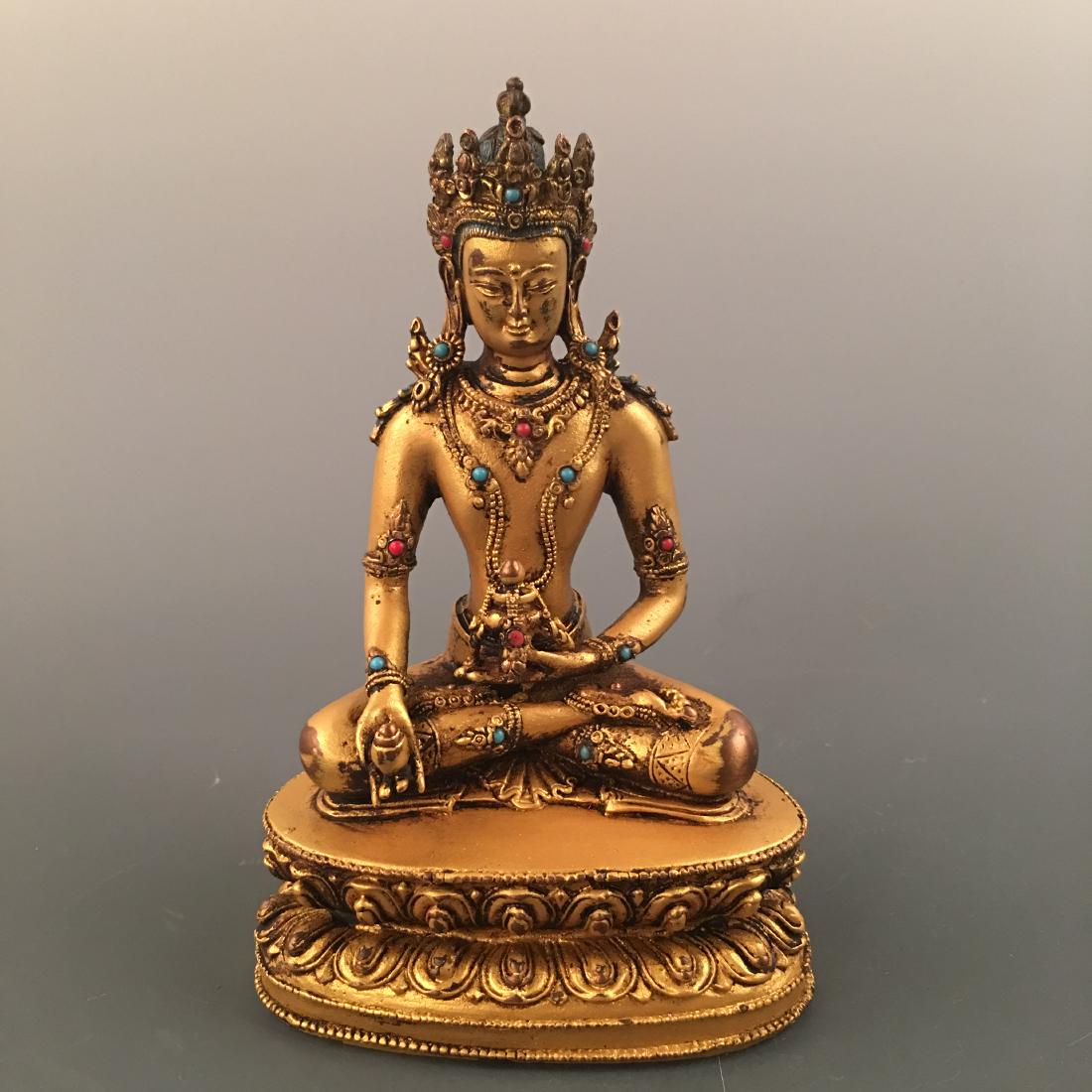 Chinese Gilt Bronze Buddha Figure Inlaid Kallaite and (1 of 8)