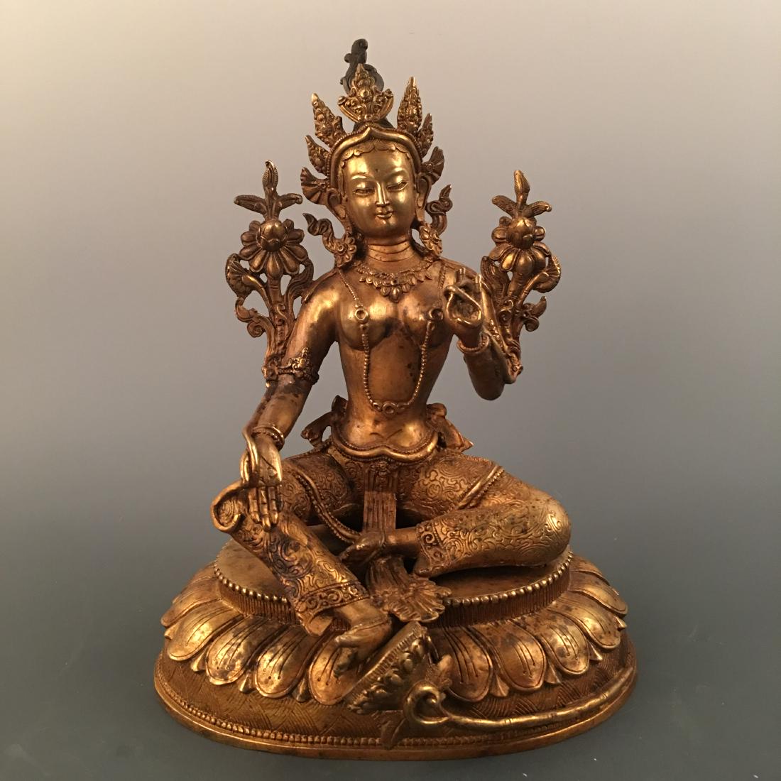 Chinese Gilt Bronze Tara Figure Inlaid Gemstones (1 of 10)