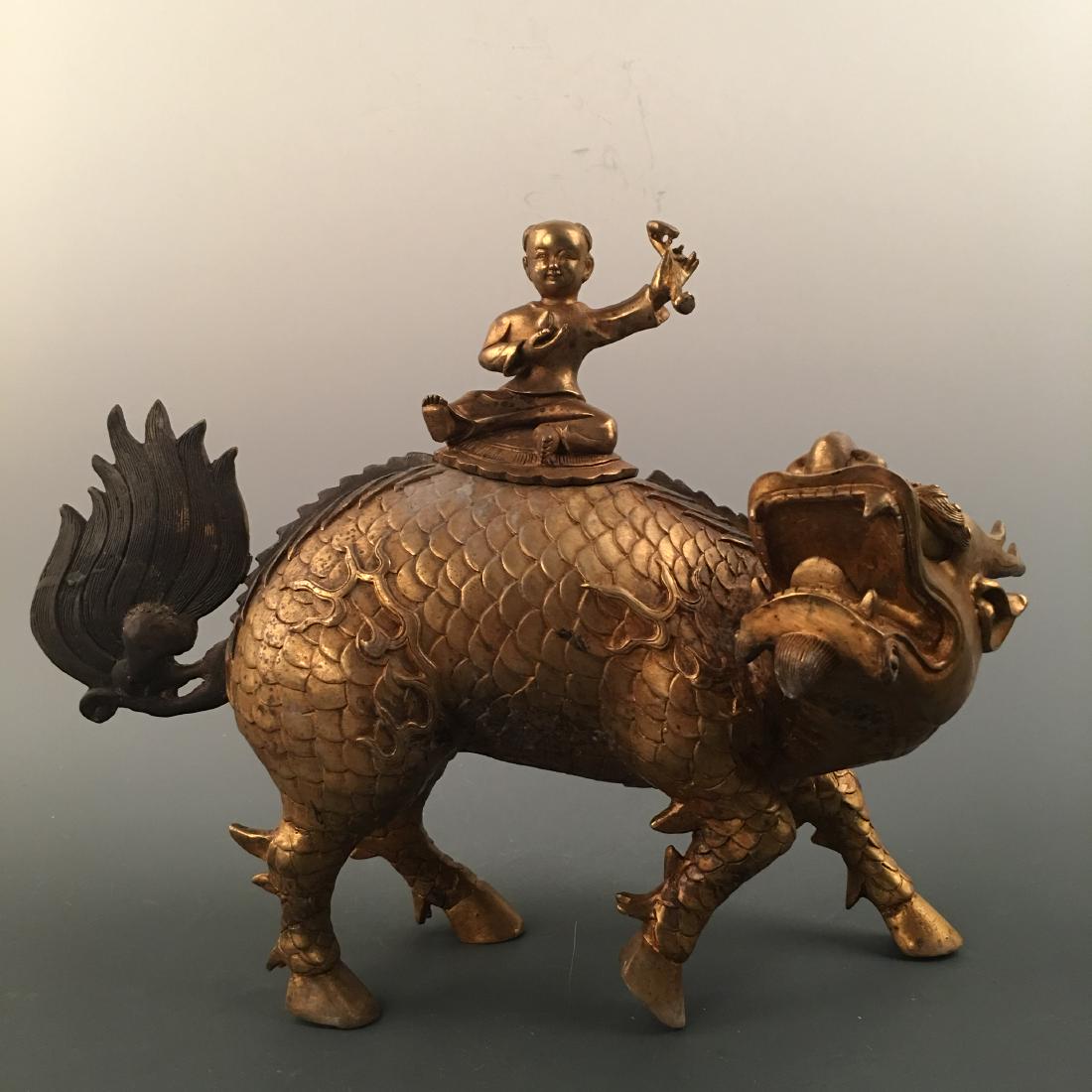 Chinese Gilt Bronze 'Kid on Ruishou' Figure (1 of 12)