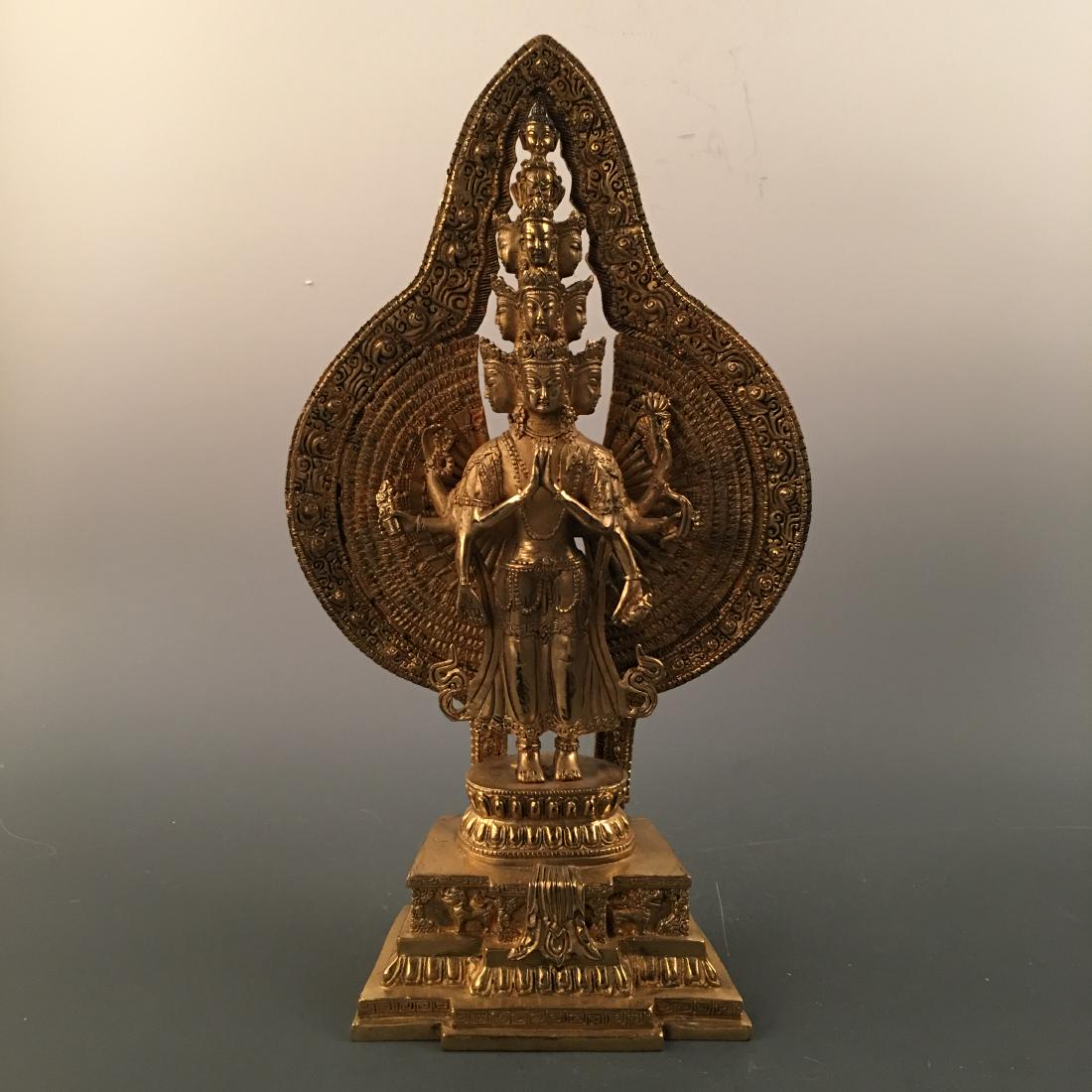 Chinese Gilt Bronze Buddha Figure: Chinese Gilt Bronze Buddha Figure 15'' H; 8-3/4'' W; 5 lb Shipping: We are able to pack and ship this item to an address in the United States via UPS Ground or USPS Priority Mail, inquiry for quote. T