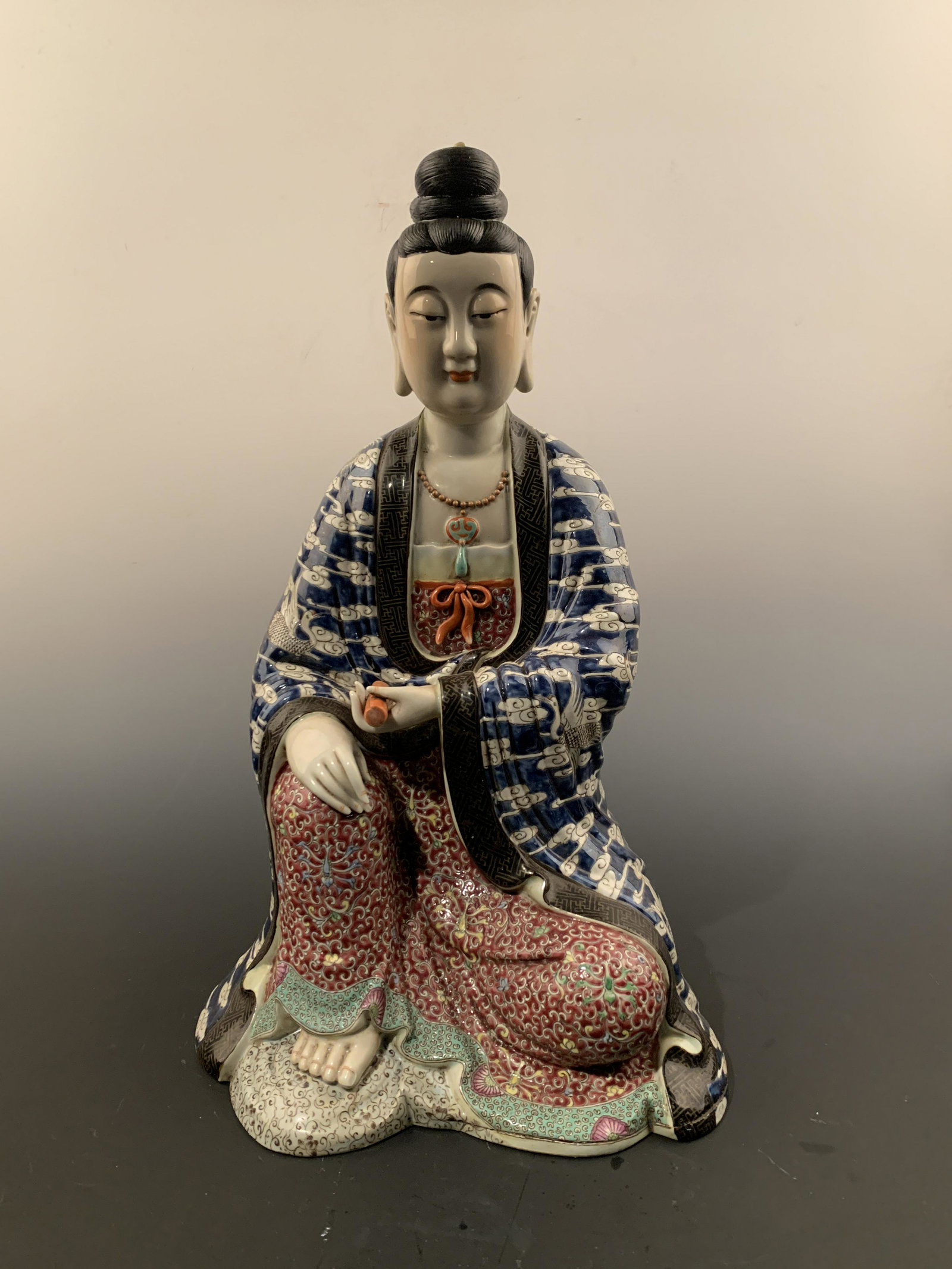 Chinese Famille Rose Figure of Guanyi: Chinese Famille Rose Figure of Guanyi 20'' H, 12'' W; 13.6 lb Shipping: We are able to pack and ship this item to an address in the United States via UPS Ground or USPS Priority Mail for $55.00. Track