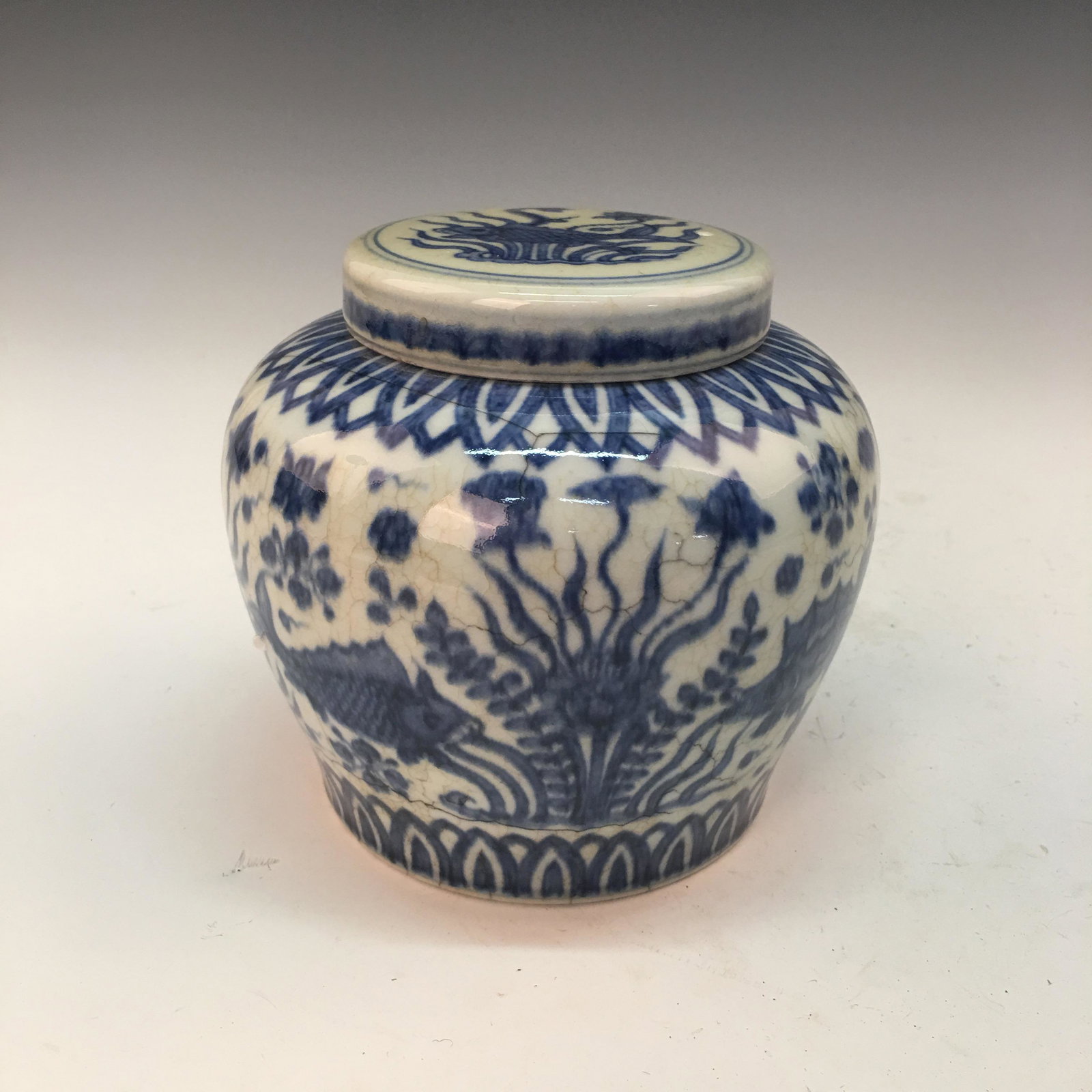 Chinese Blue-White 'Tian' Jar and Cover: Chinese Blue-White 'Tian' Jar and Cover 5'' H, 5'' W; 1 lb Shipping: We are able to pack and ship this item to an address in the United States for $30.00 via UPS Ground or USPS Priority Mail. Tracking